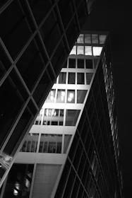 Modern skyscrapers with illuminated windows at night
