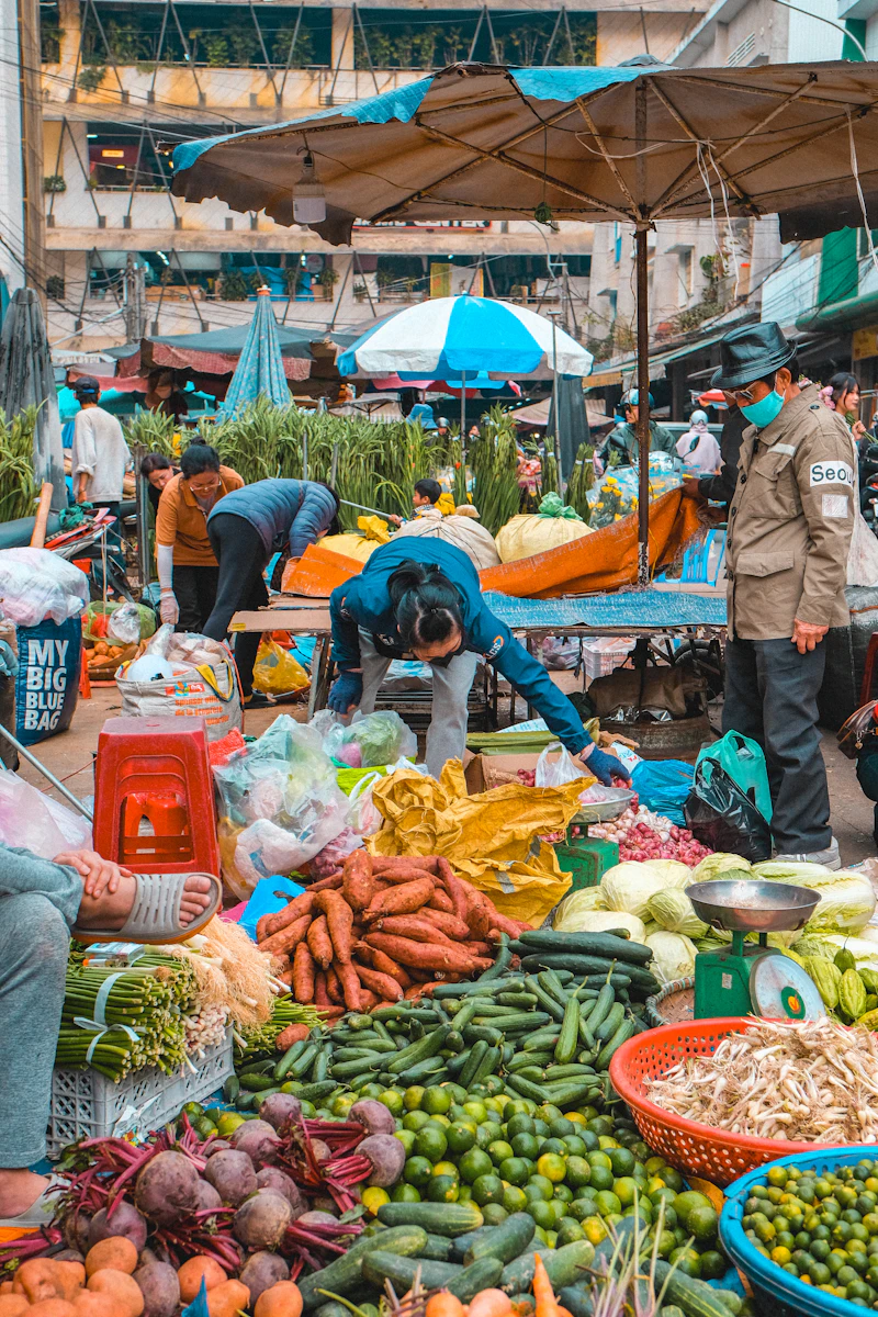 Seoul, South Korea — produce market shoppers