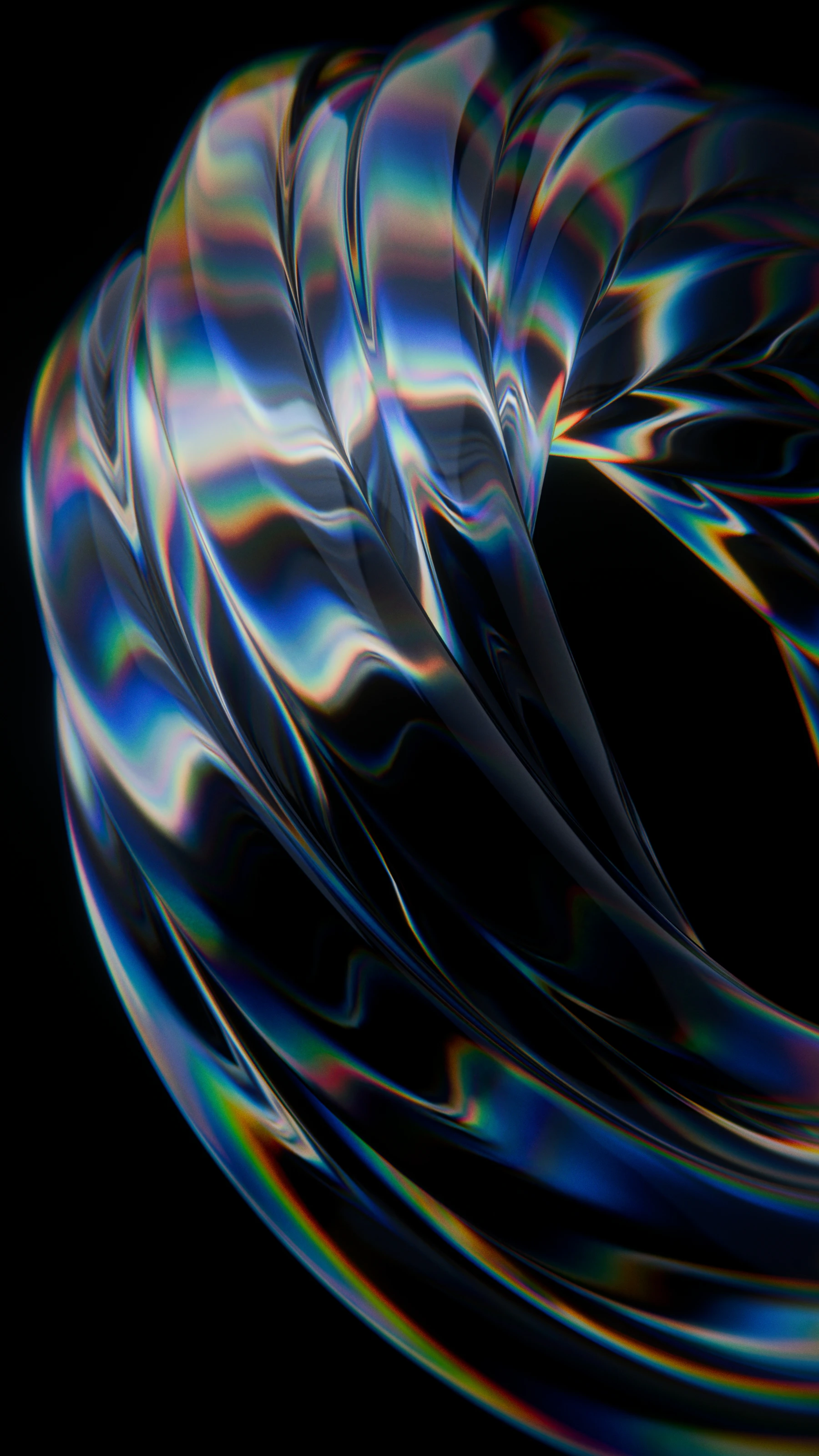 Abstract iridescent glass torus on a black background