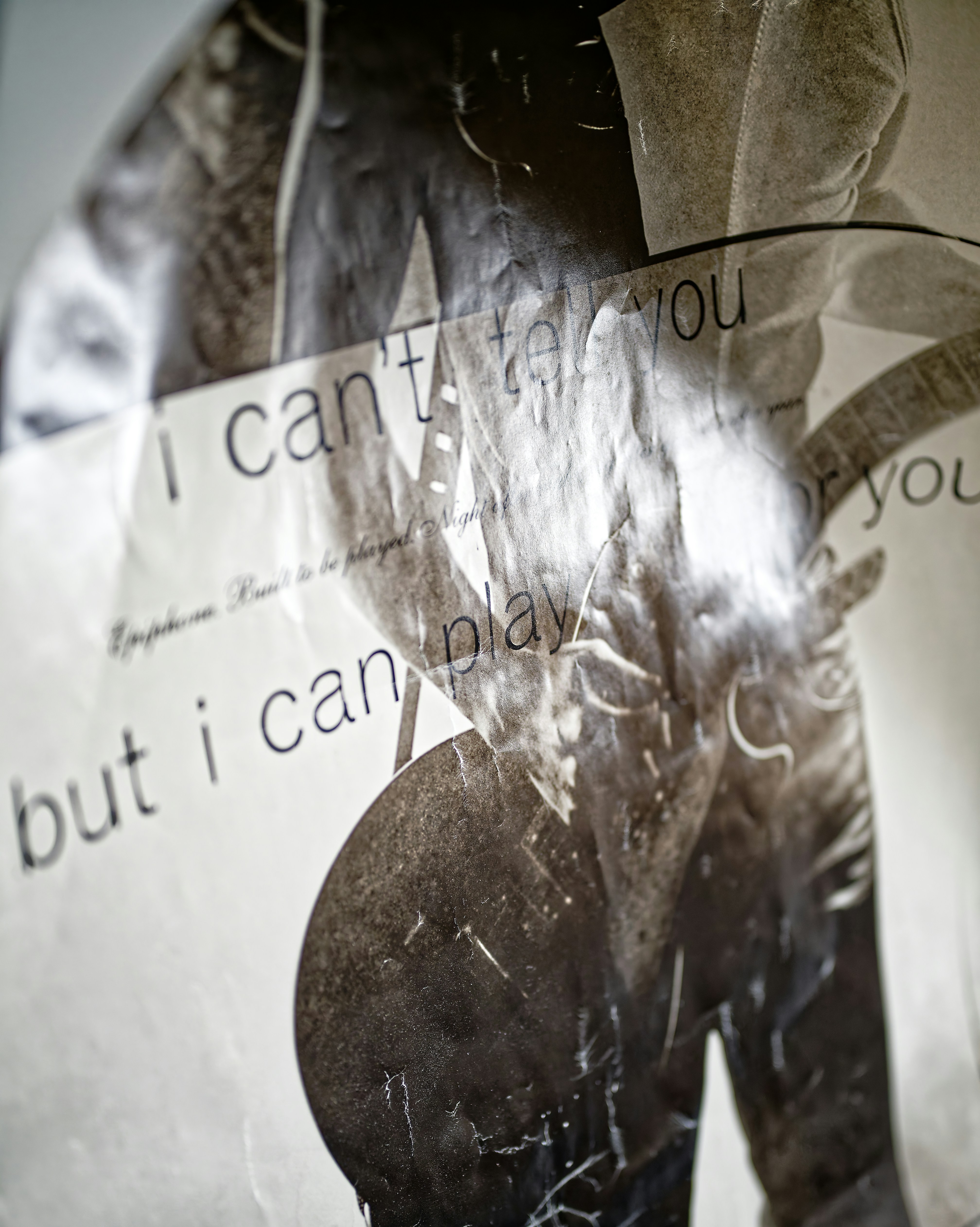 Text overlay on abstract grayscale figure