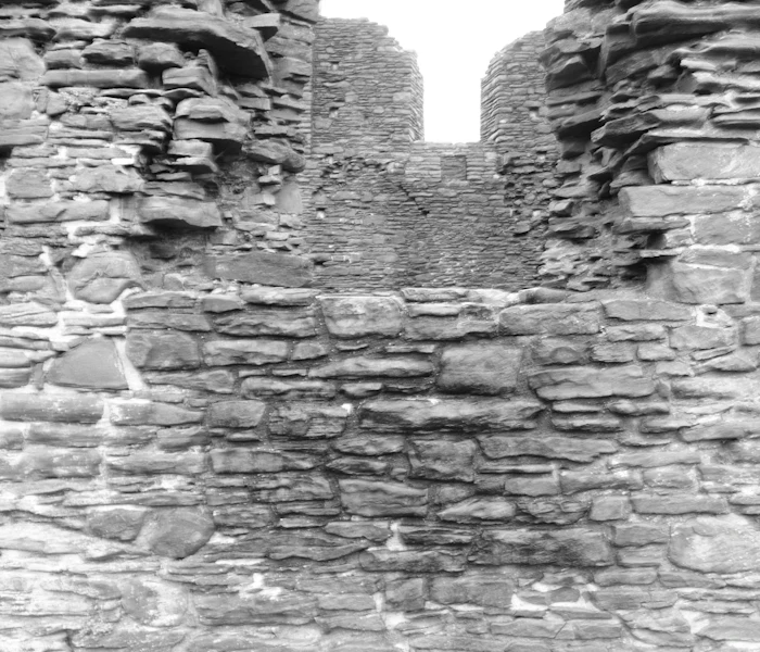 Weathered stone ruins, similar to the 18th-century Cheshire Hall Plantation