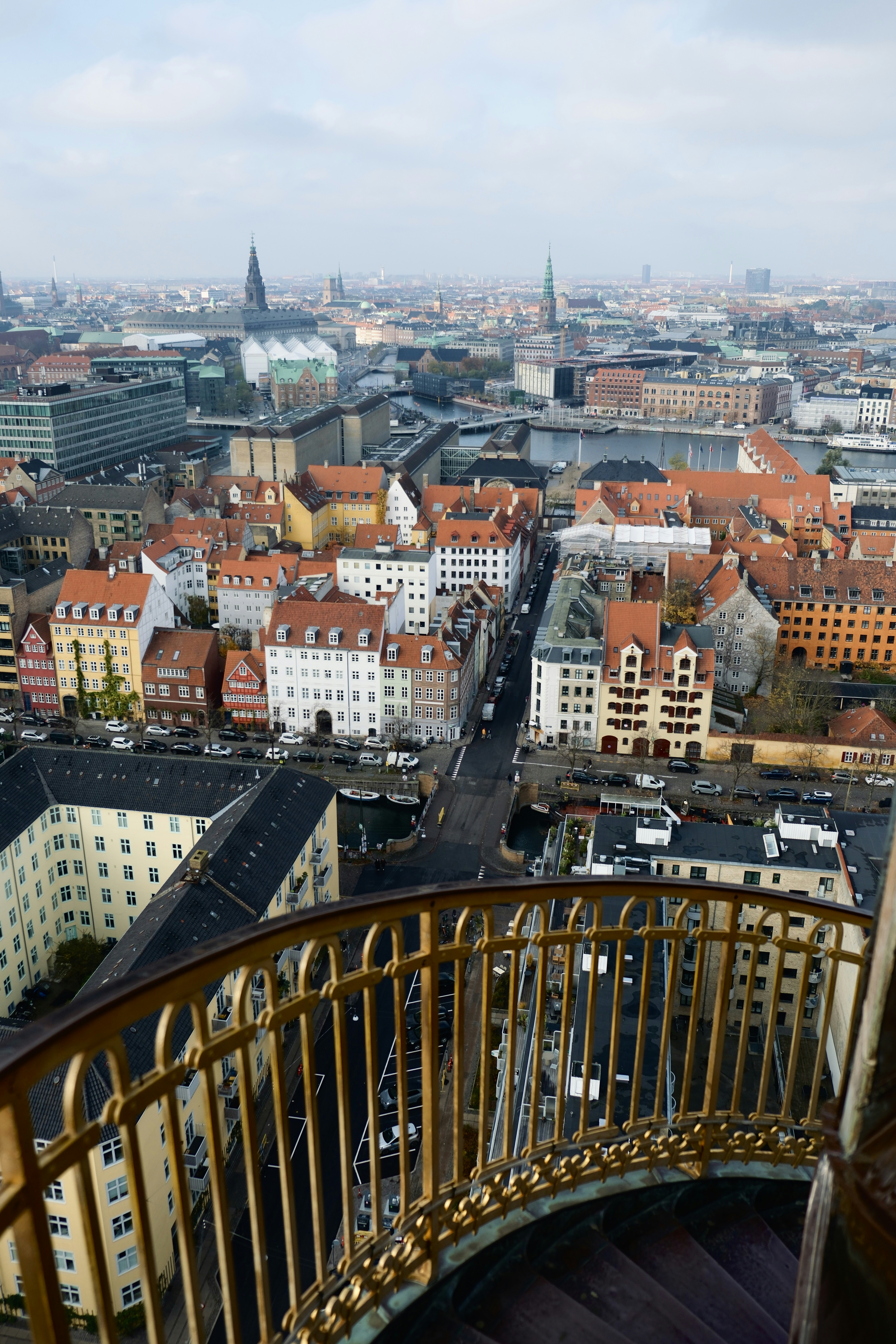 Panoramic view of a european city with red roofs.