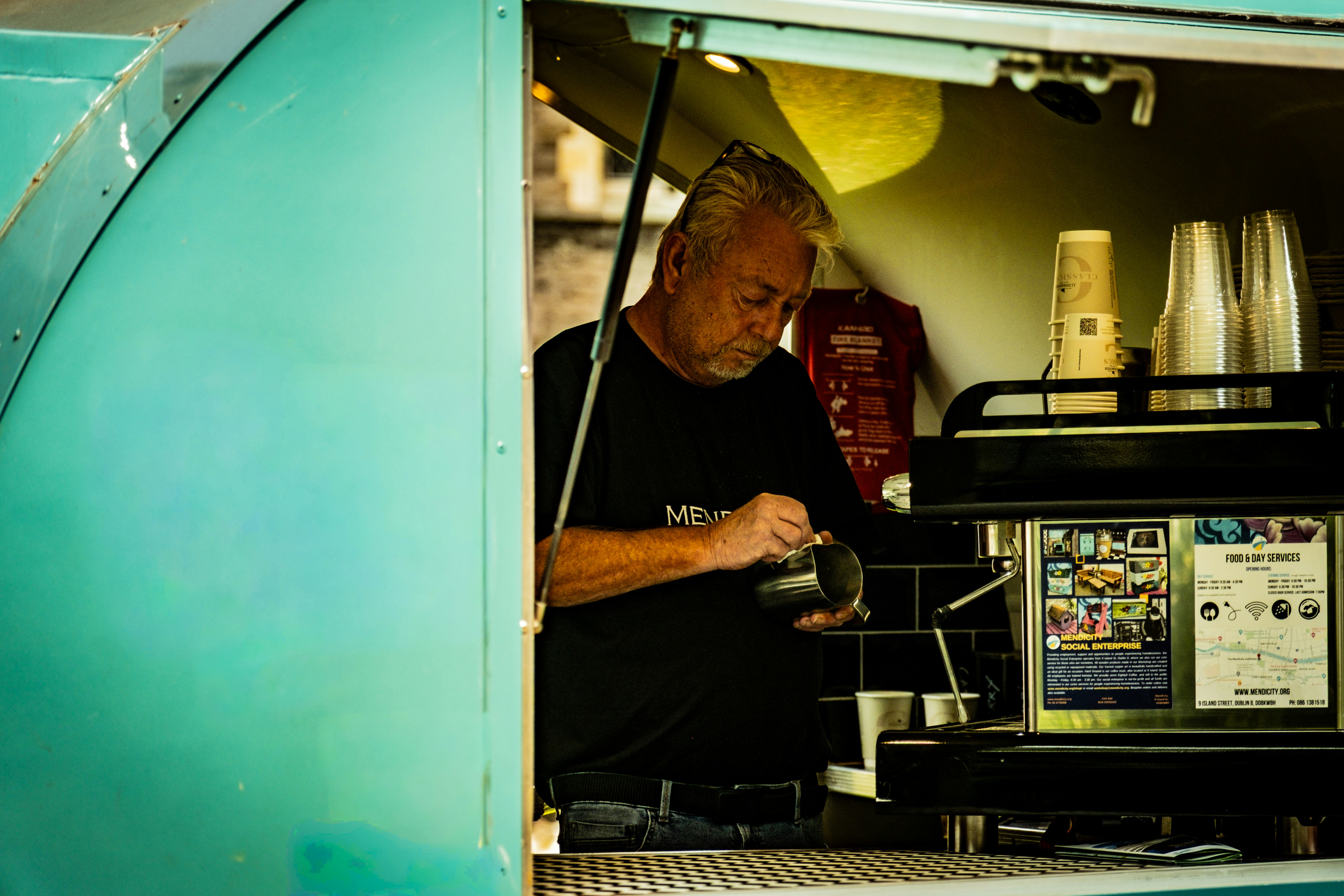 Technician inspecting food truck equipment