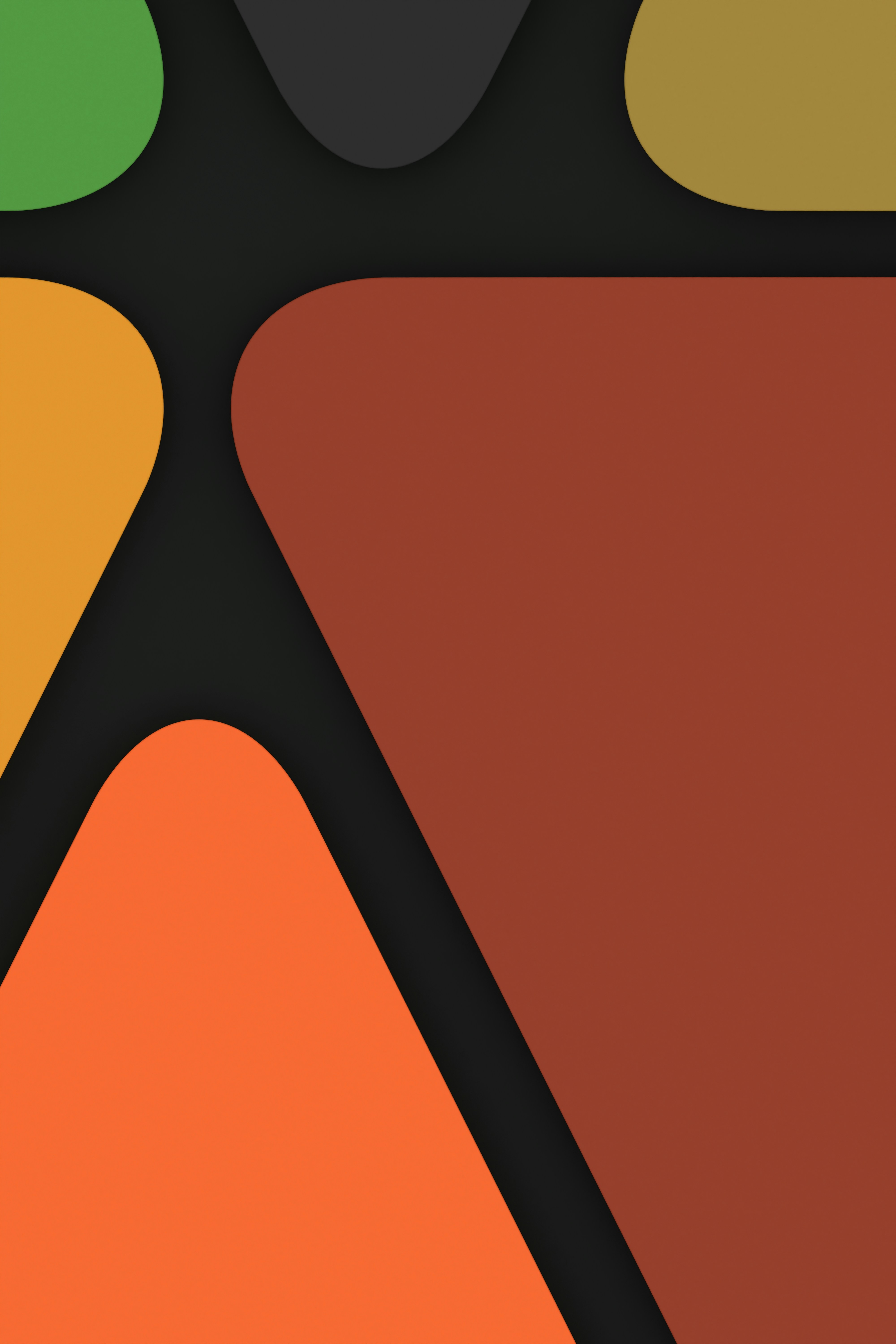 Formas abstractas con colores cálidos sobre fondo oscuro