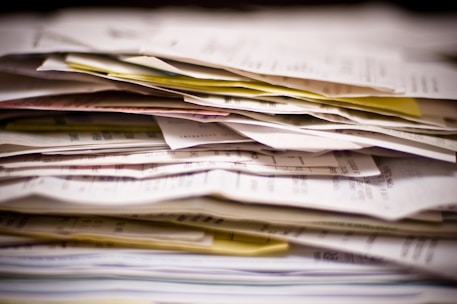 A close-up of a stack of papers.
