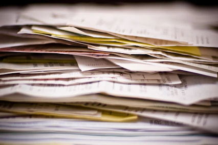A close-up of a stack of papers.
