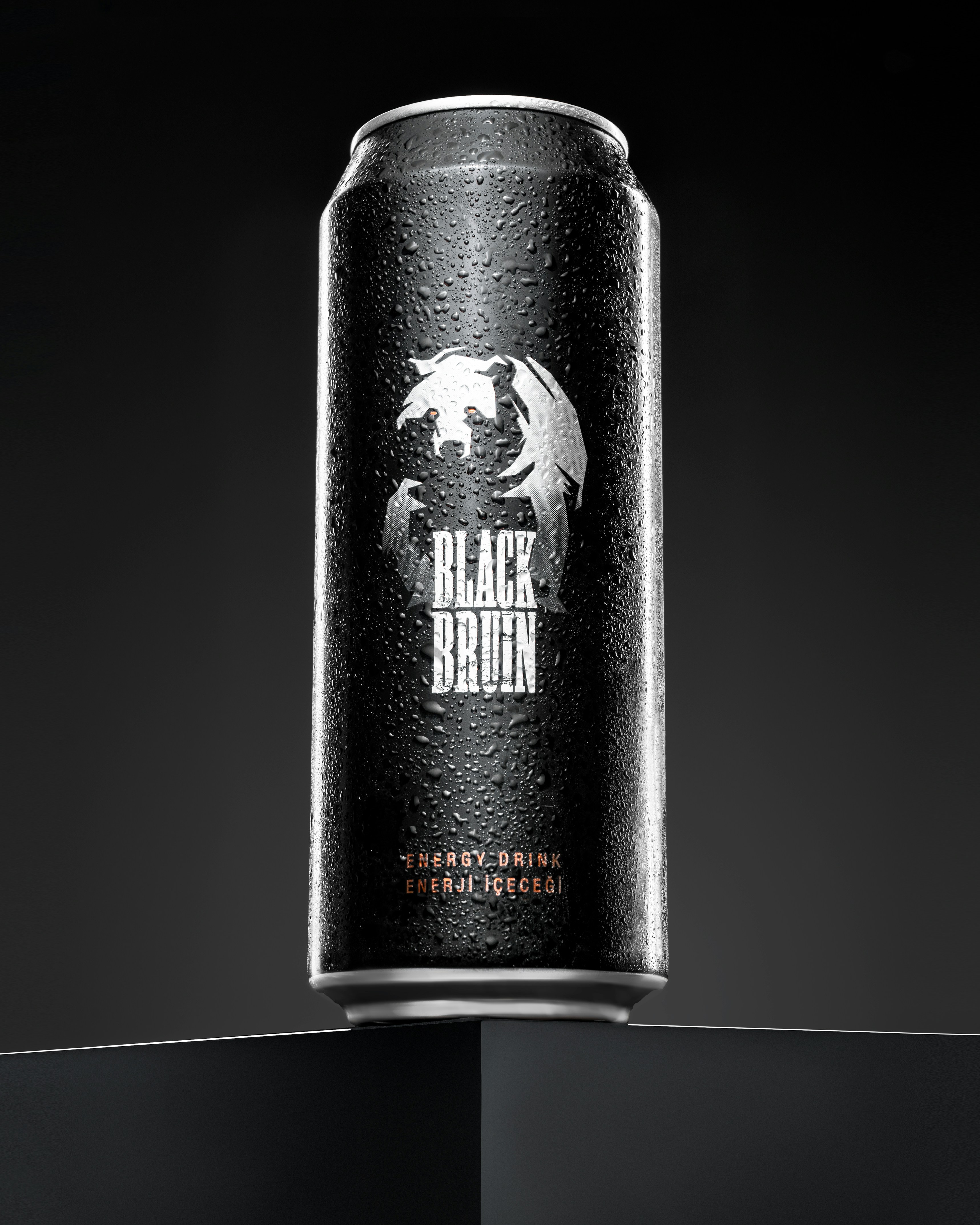 A black can of black bruin energy drink