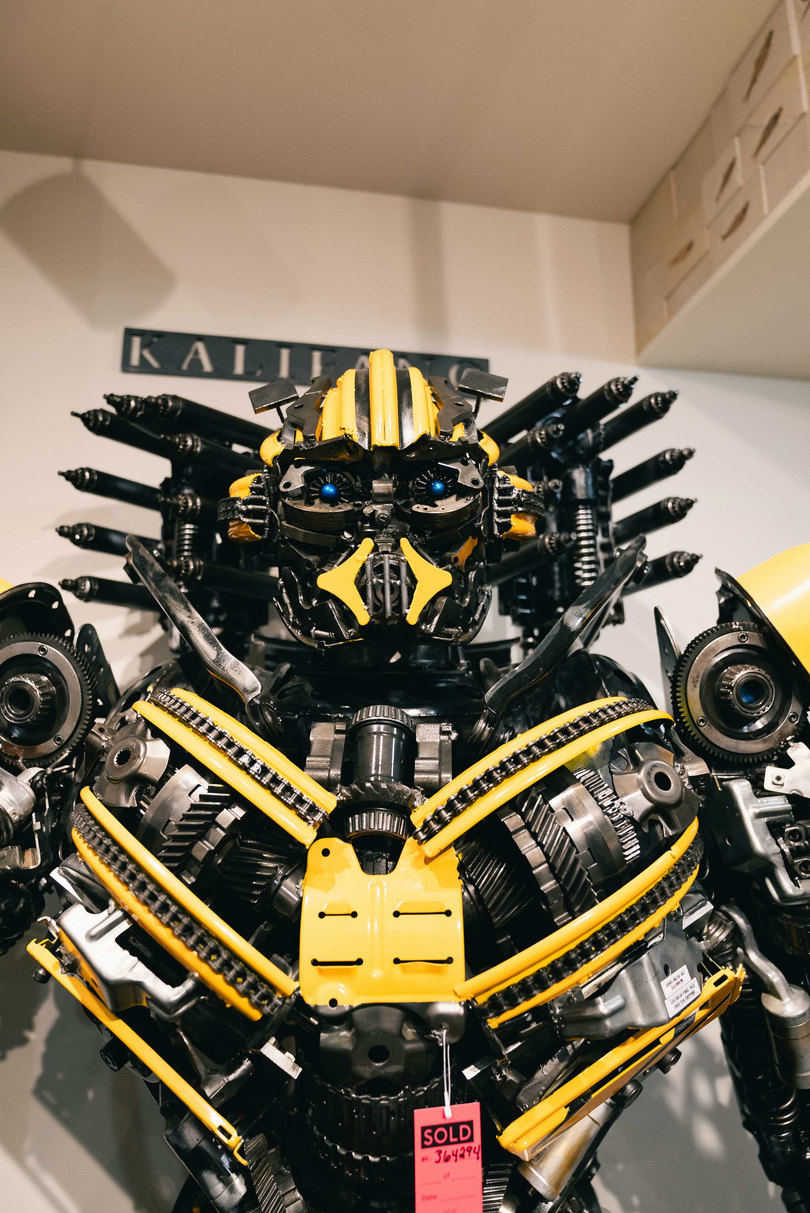 Scrap metal sculpture of bumblebee robot