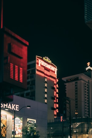 Downtown Las Vegas street lit up at night, the kind of city energy that follows a Golden Knights home game