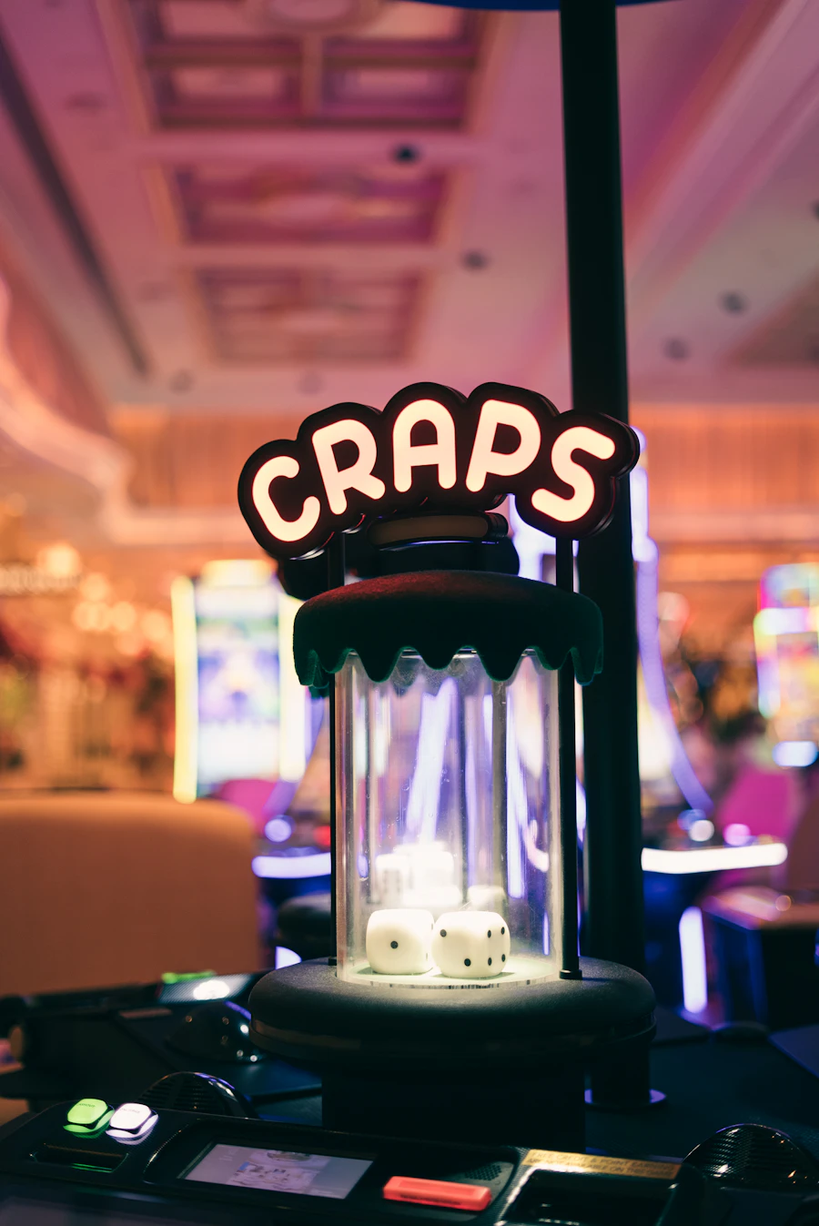 Dice on a craps table