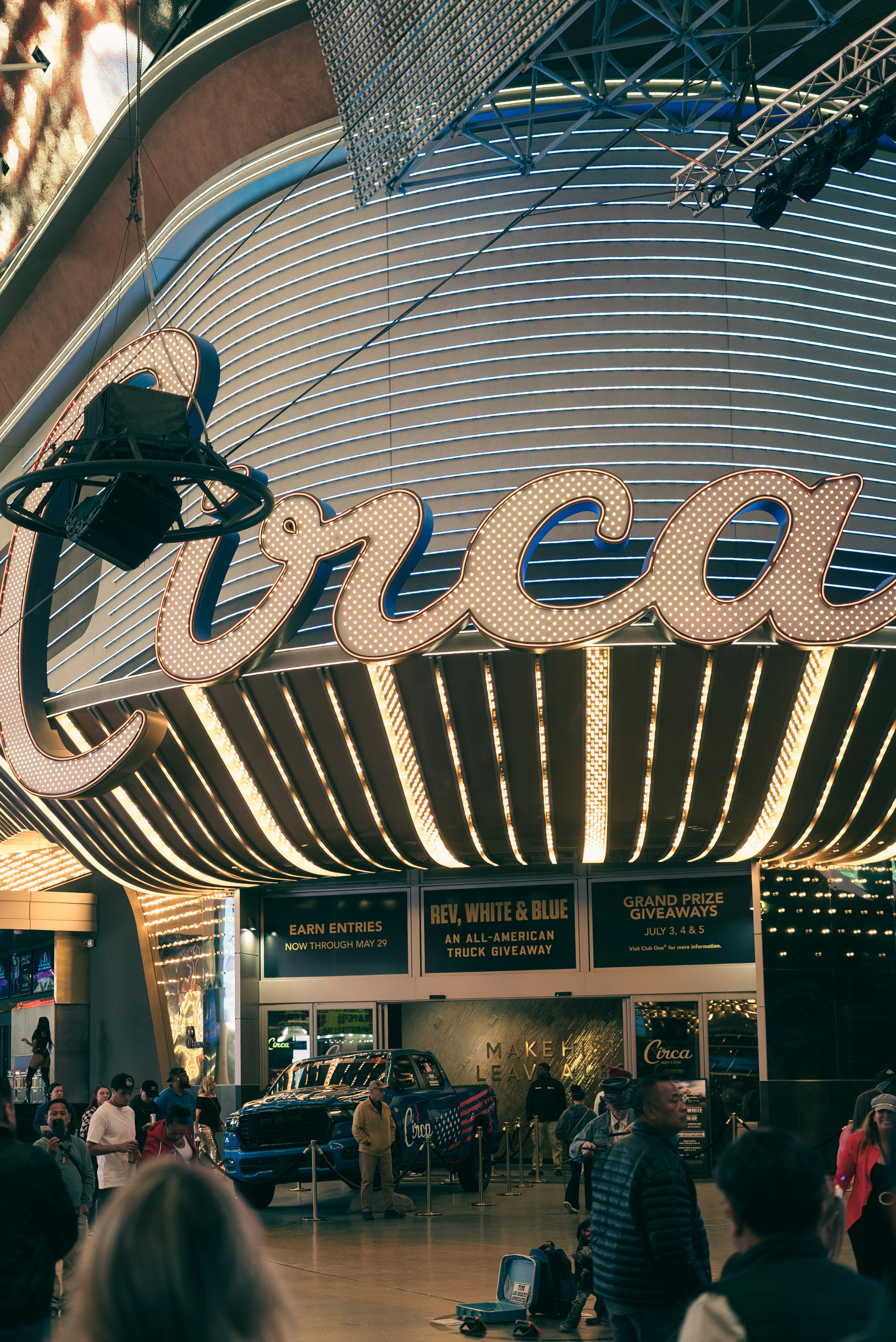 Circa resort sign with neon lights at night