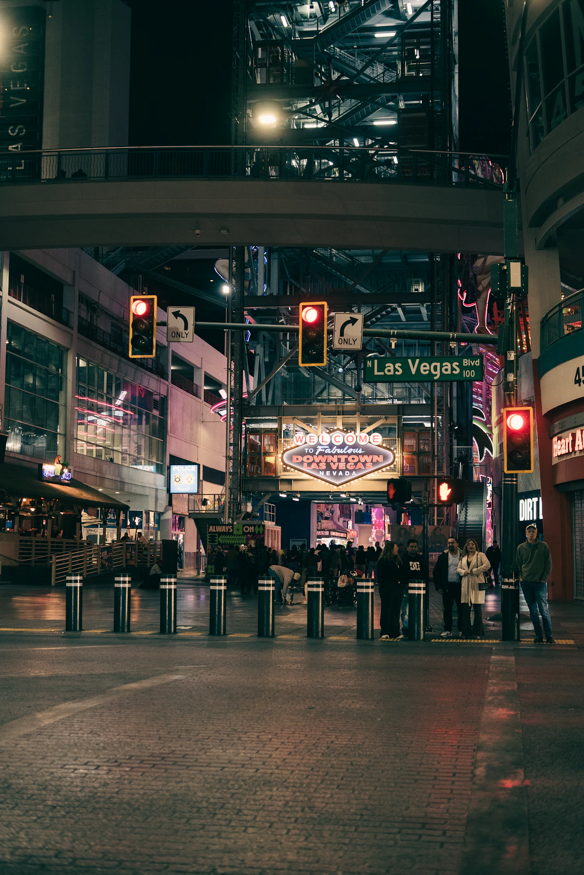 Las Vegas nightlife street scene with bright neon entertainment lighting