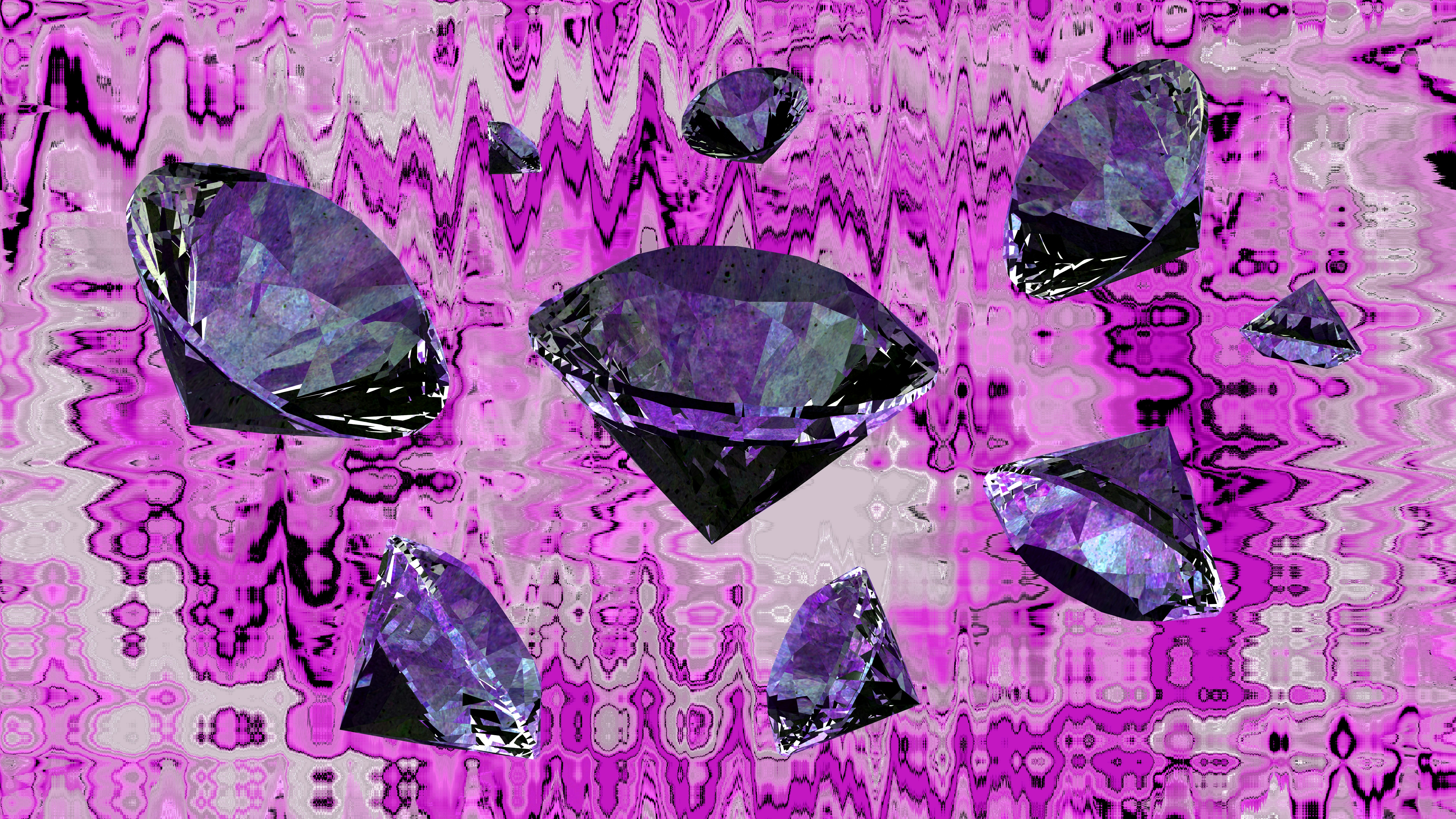 Several purple diamonds floating on a pink background