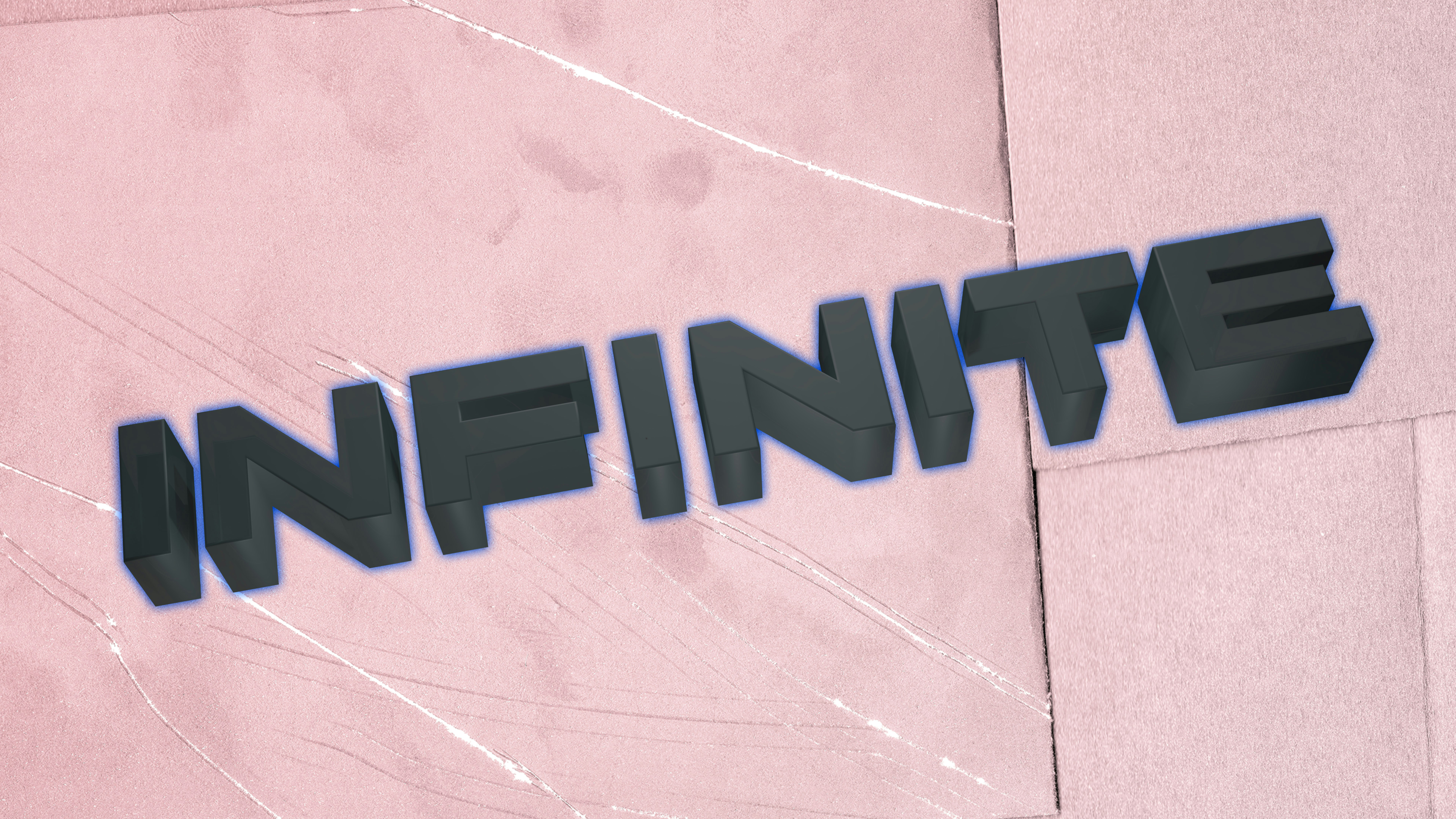 Dark 3D text spelling infinite on pink background
