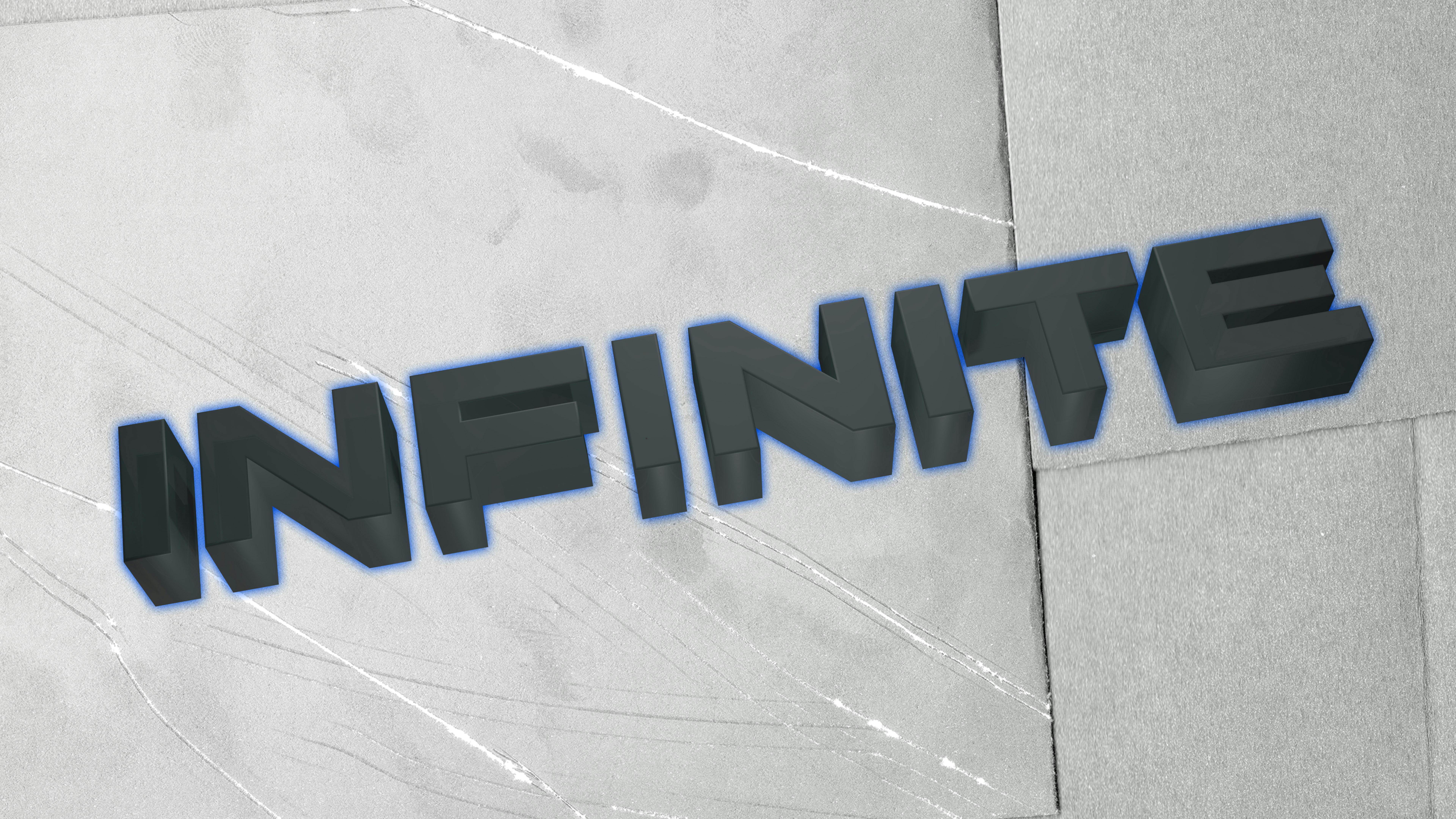 Dark gray 3D letters spell infinite