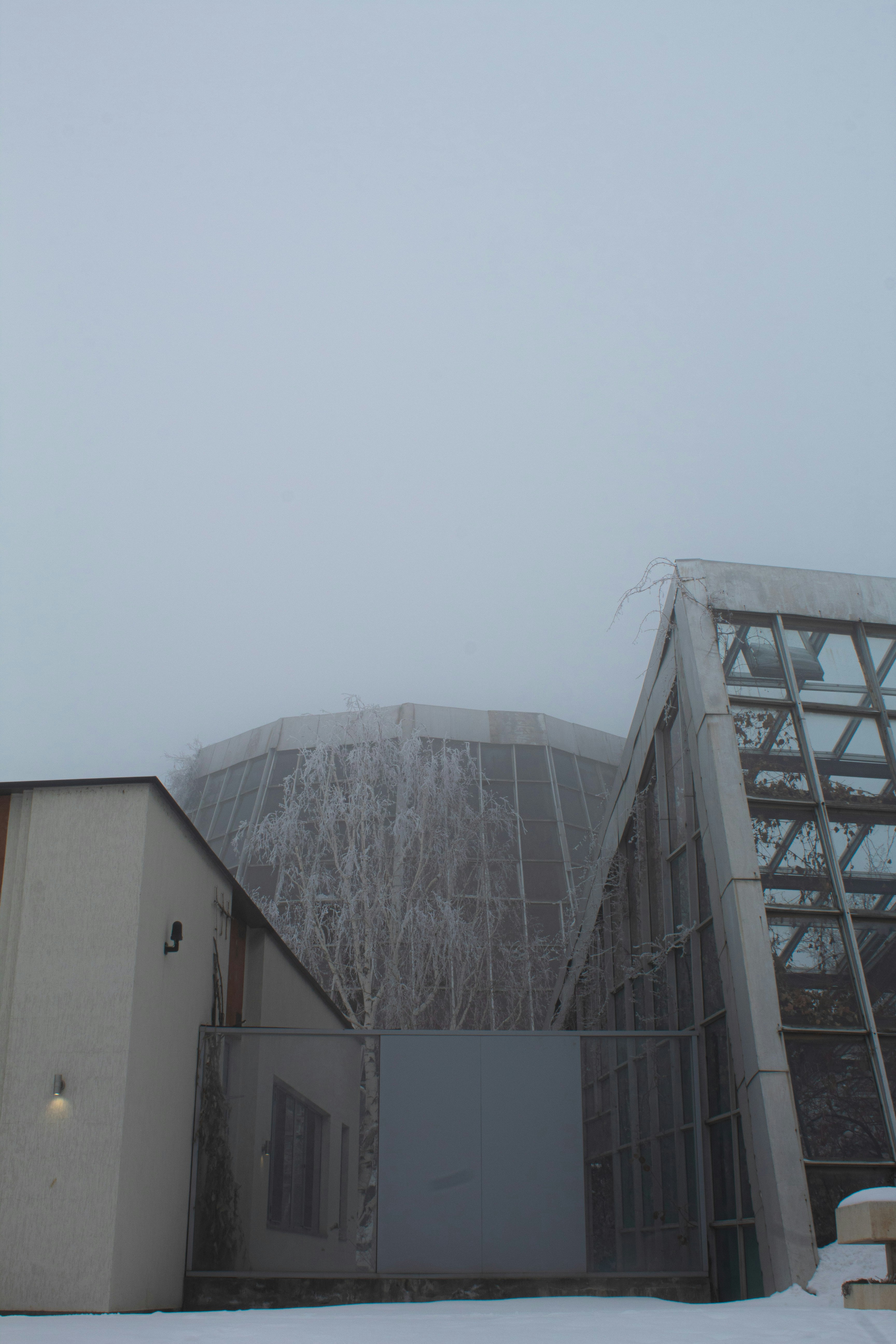 Modern building with frosted glass in winter