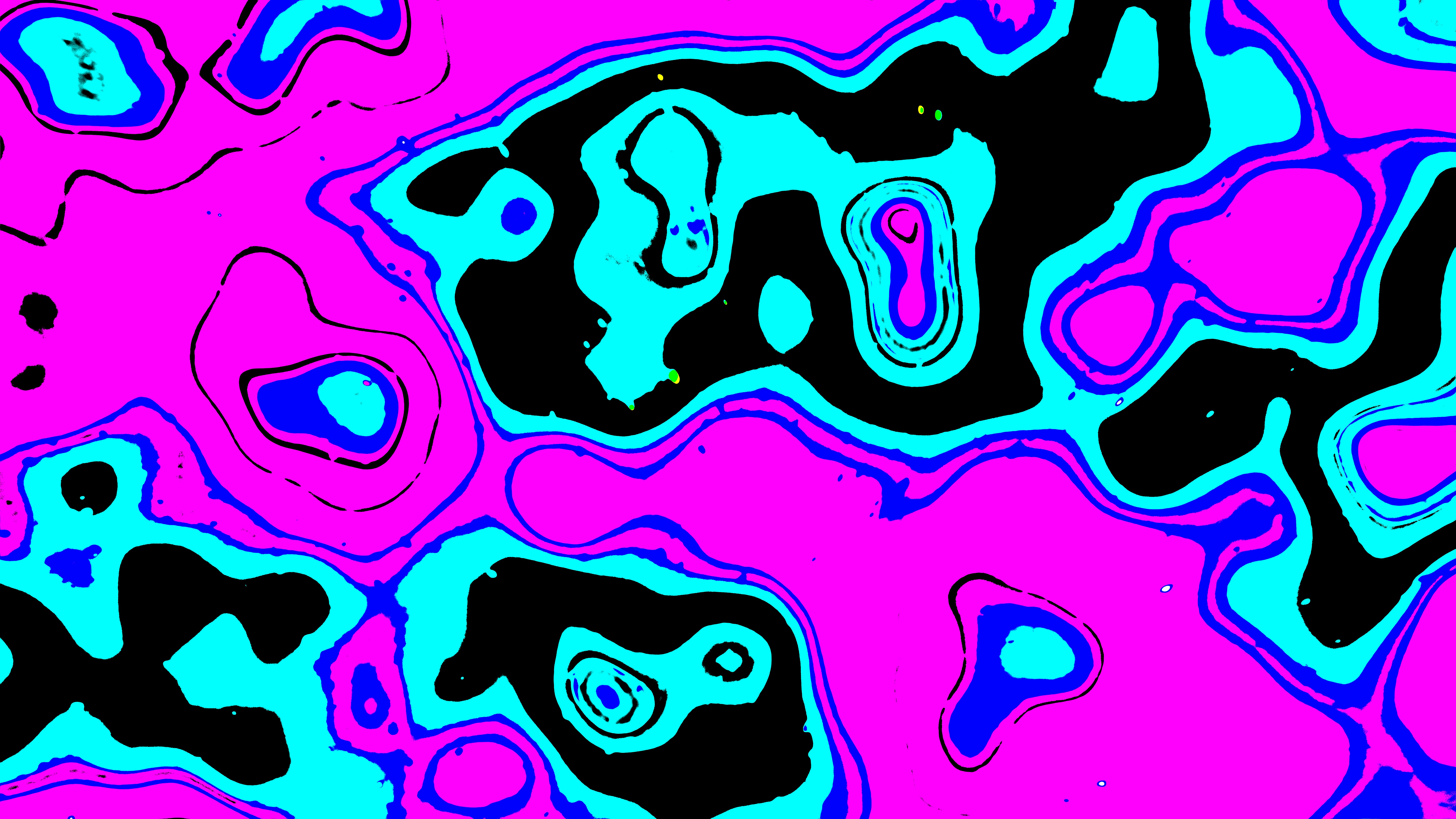Abstract pattern of pink, black, and blue shapes