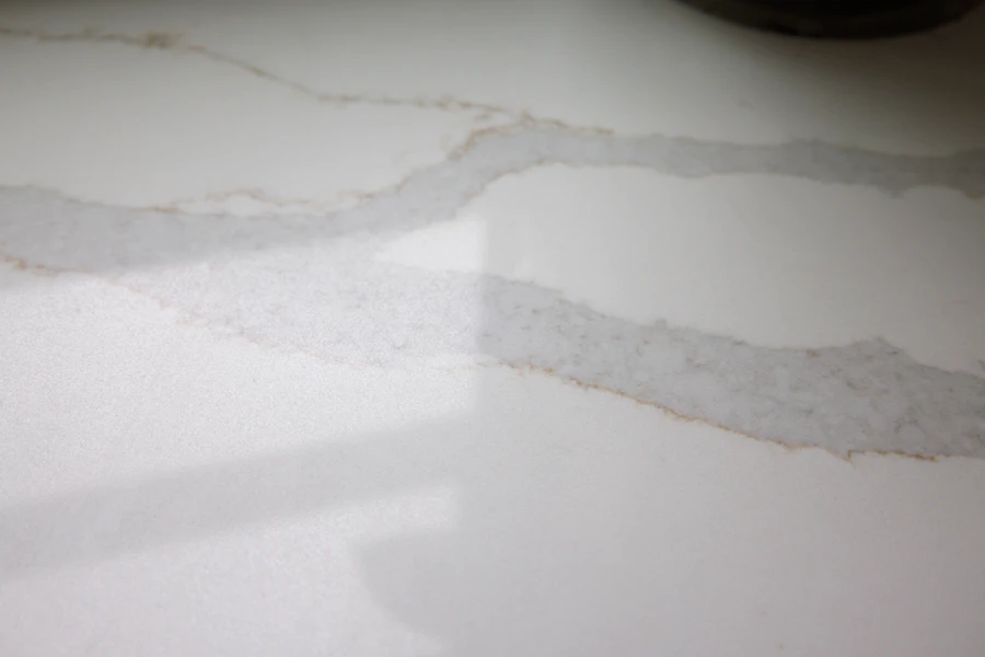 Close-up of a quartz countertop with veining