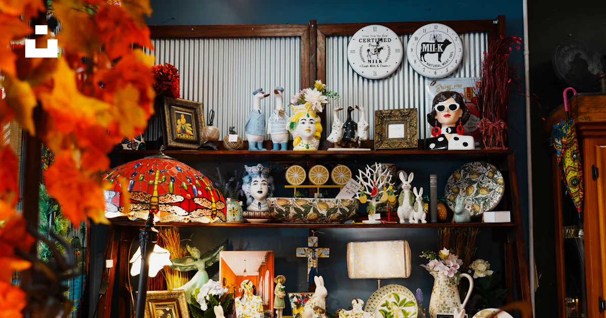 Shelves filled with various decorative items and knick-knacks. photo ...