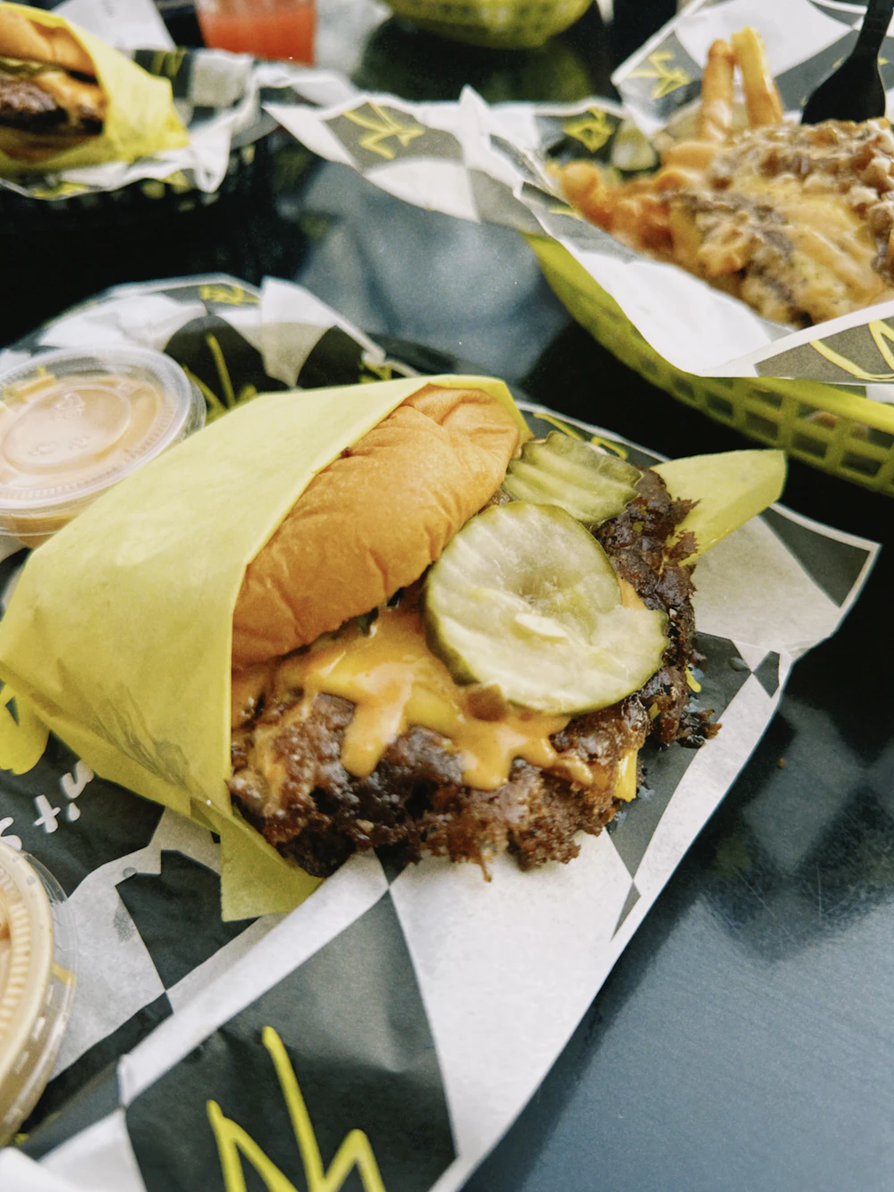 Smash burger with fries