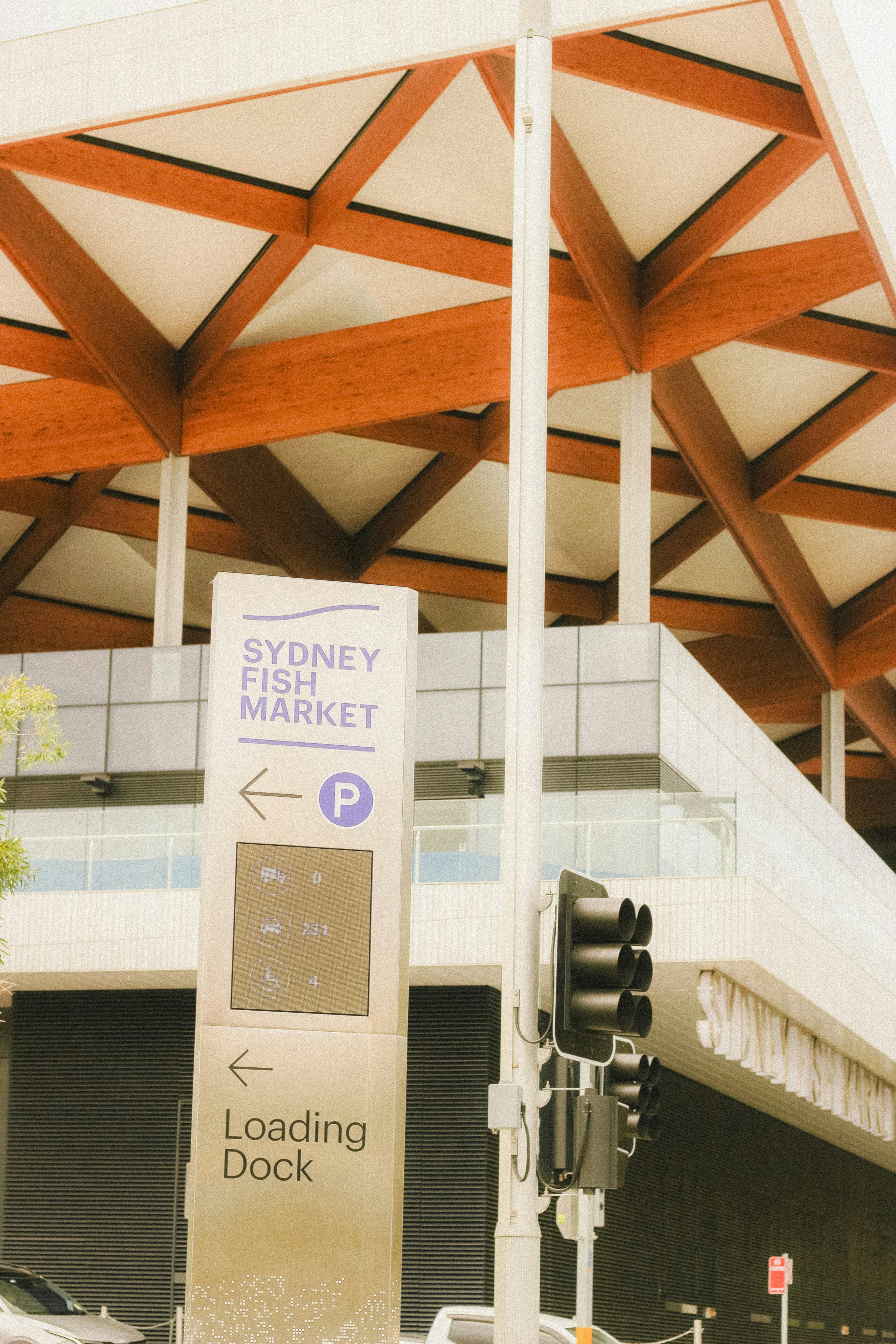 Sydney fish market sign with directional arrows