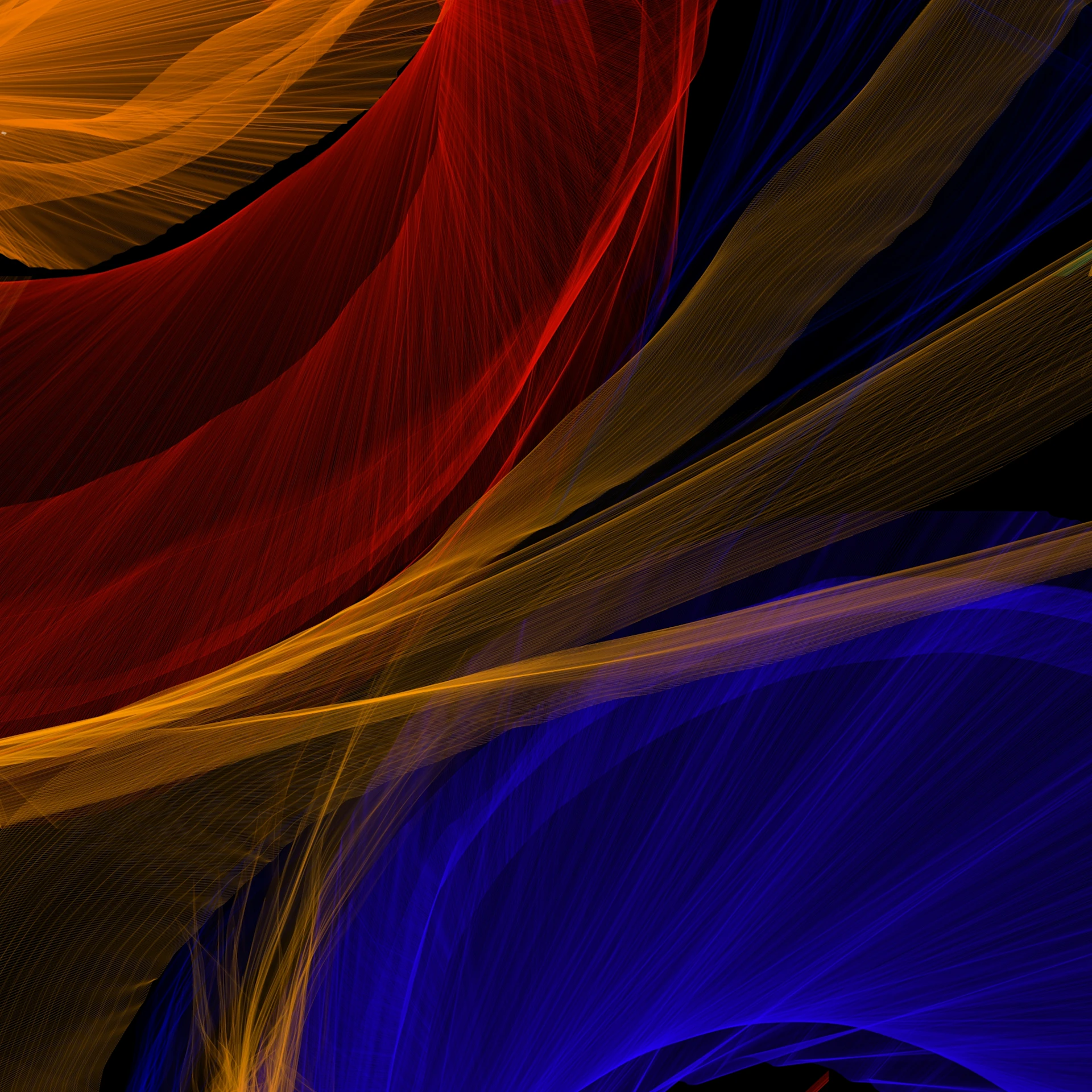 Abstract colorful flowing lines on black background