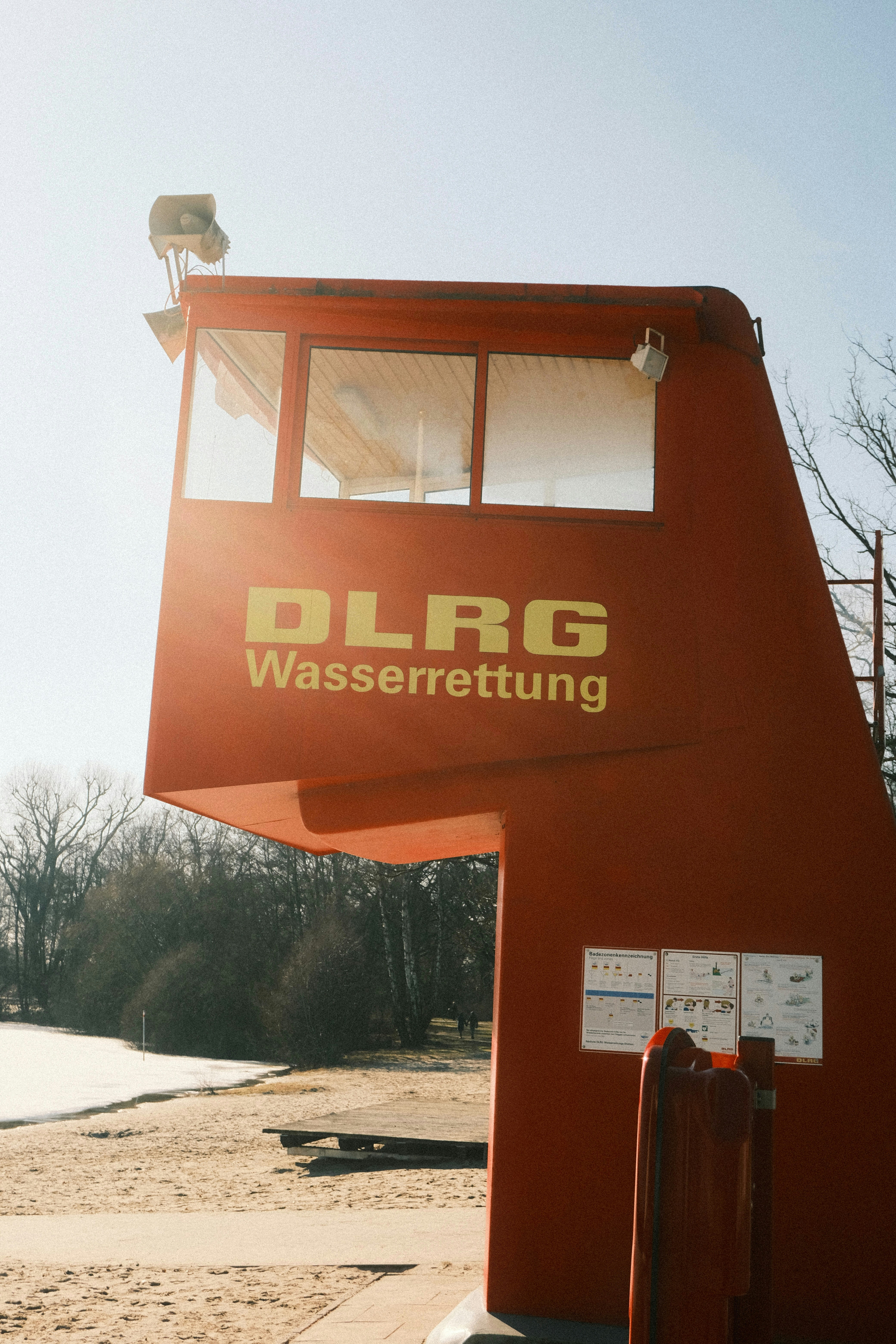 Red dlrg wasserrettung lifeguard station by water