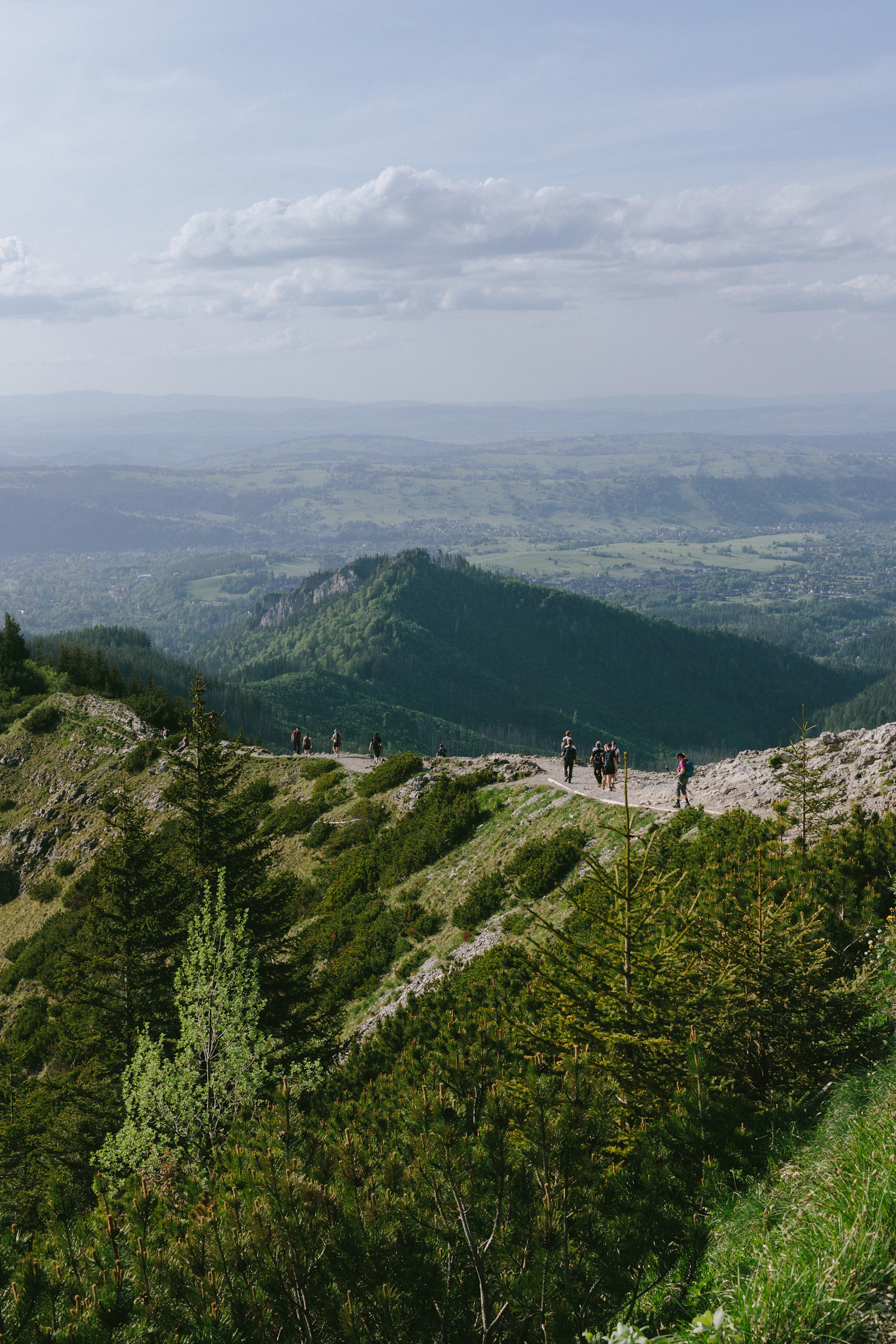 Wandergruppe auf einem Bergweg mit Blick ins Tal
