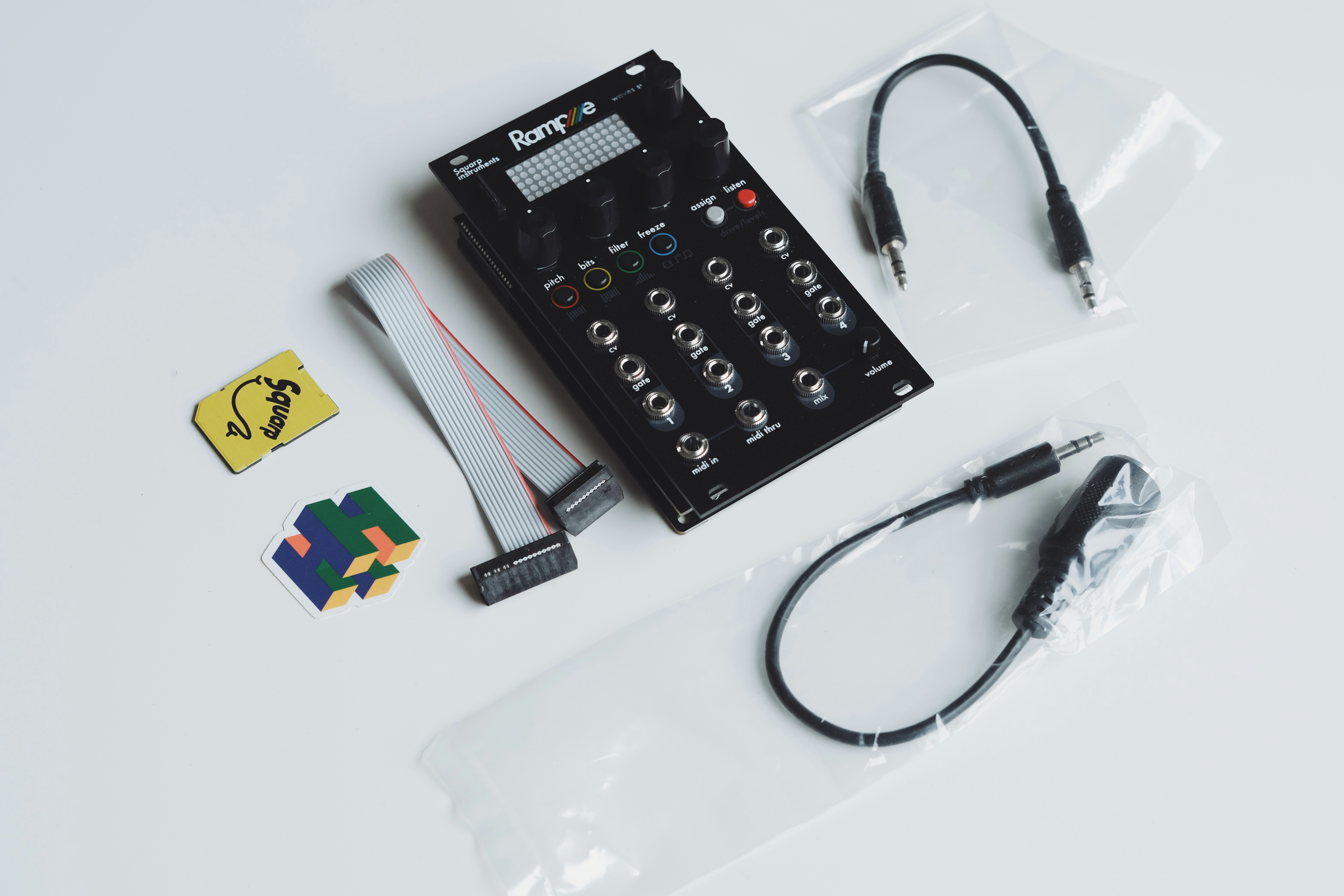 Black electronic device with cables and accessories