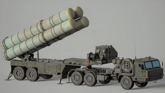 Military missile launcher with four large rockets
