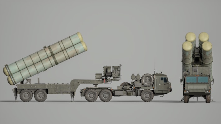 Military missile launcher vehicle with missile tubes.
