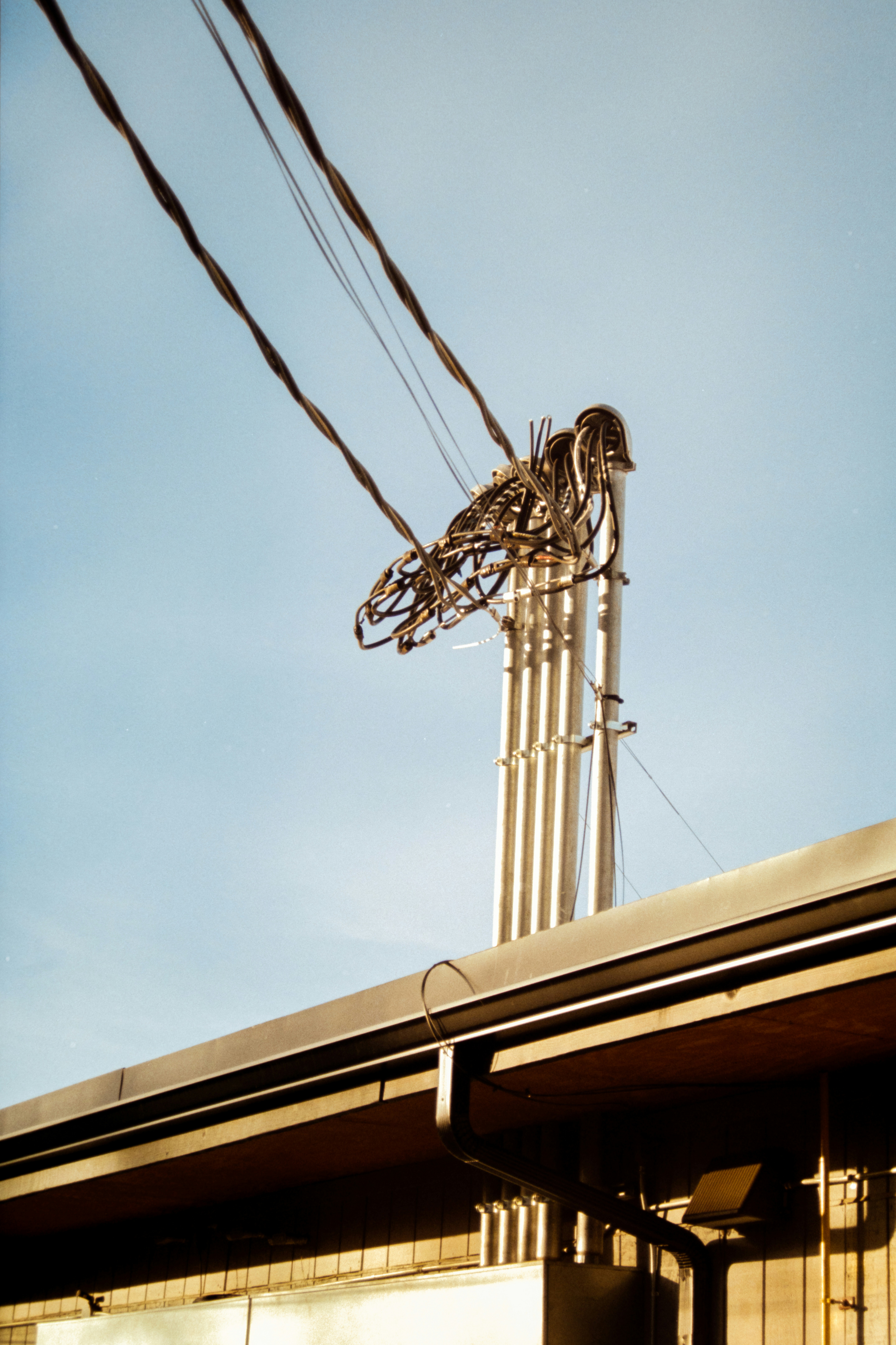 Electrical wires connected to a utility pole