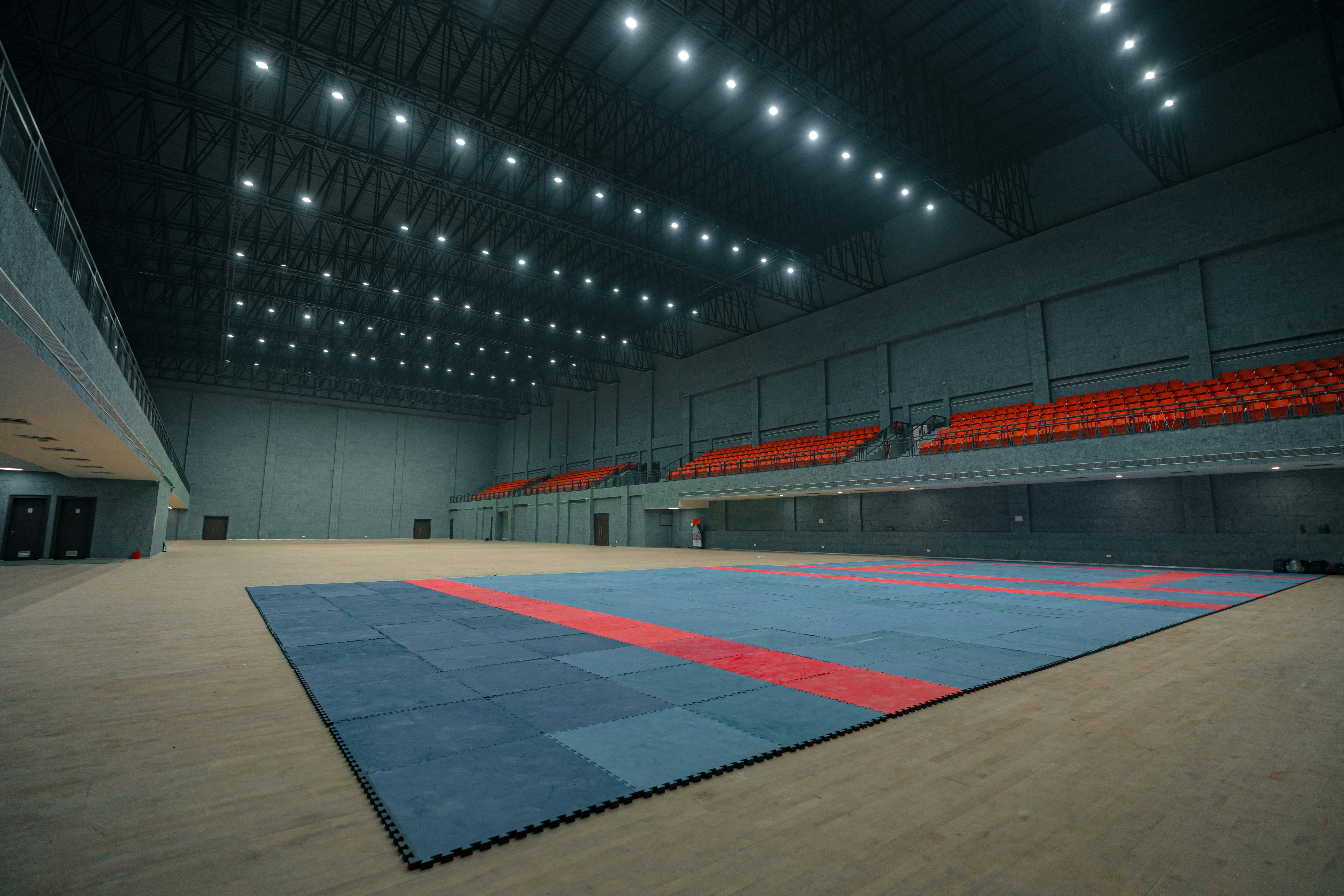 Iluminación de una arena de artes marciales mixtas antes de una pelea