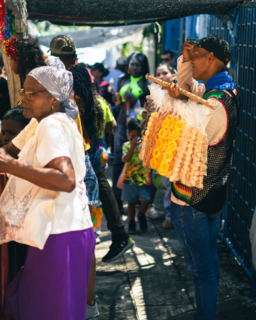 People celebrating outdoors in Barranquilla, Colombia
