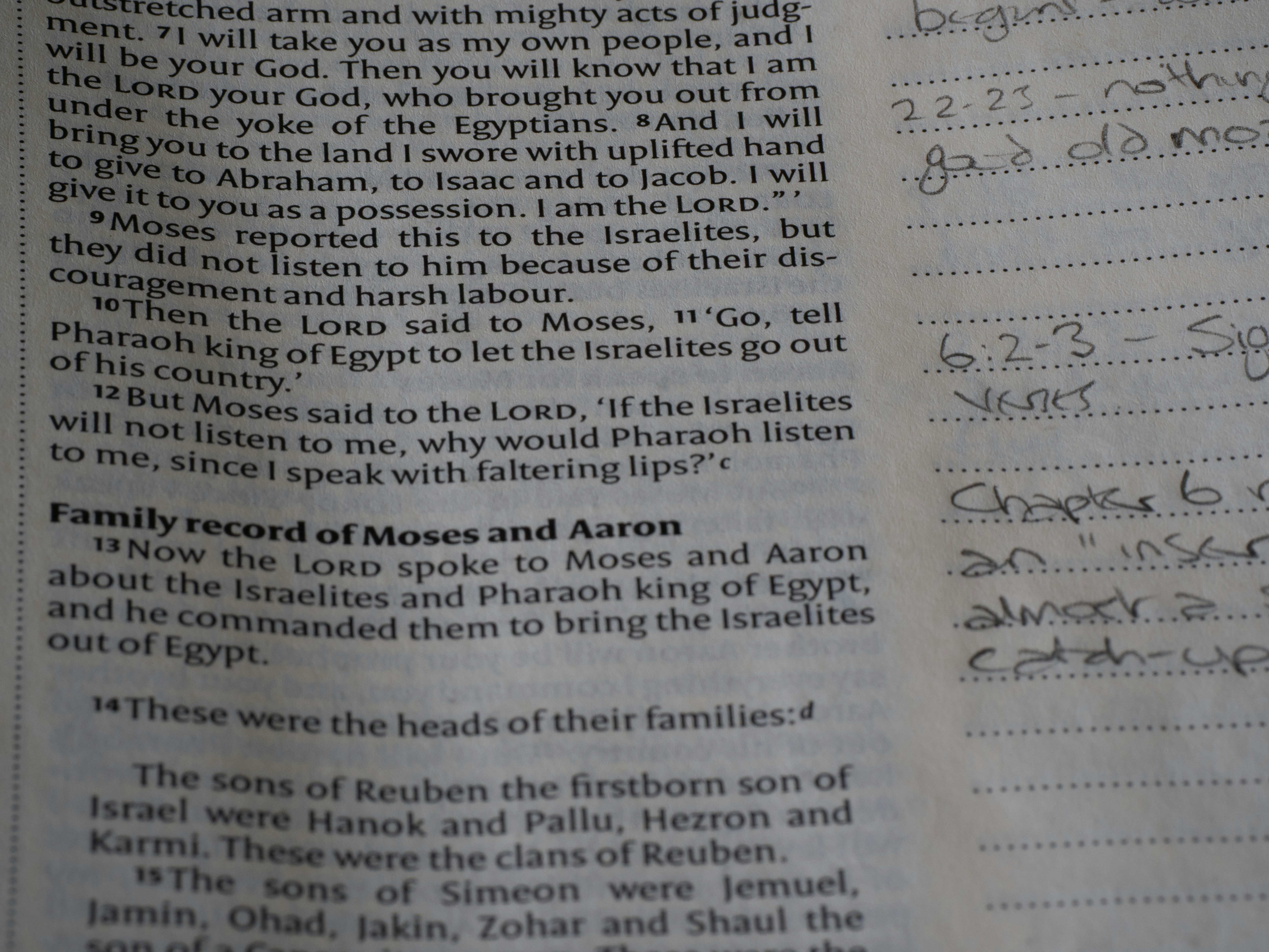 Close-up of an open bible with text and handwritten notes. (Photo by Brett Jordan on Unsplash)
