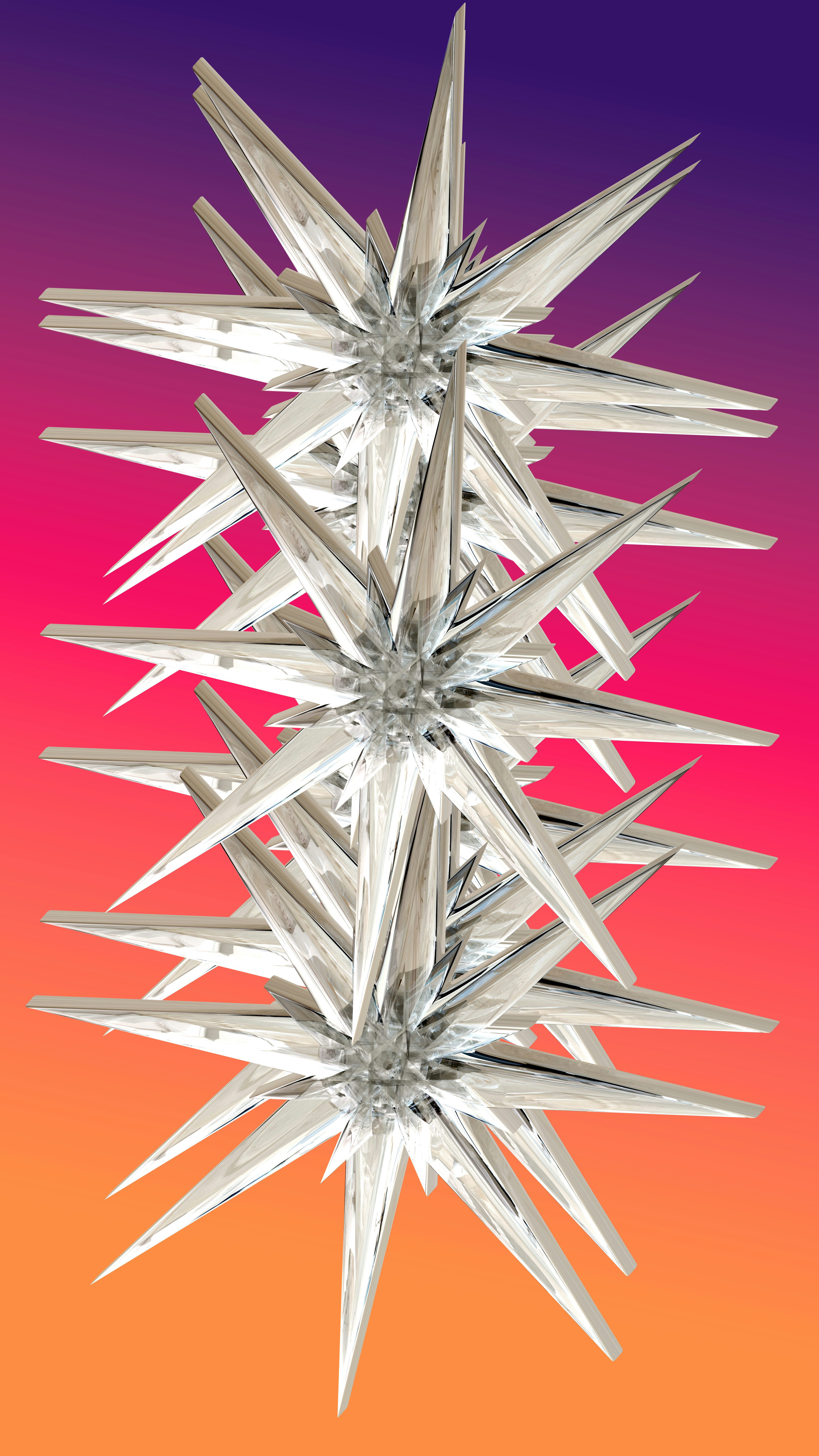 Abstract metallic starburst shapes on gradient background