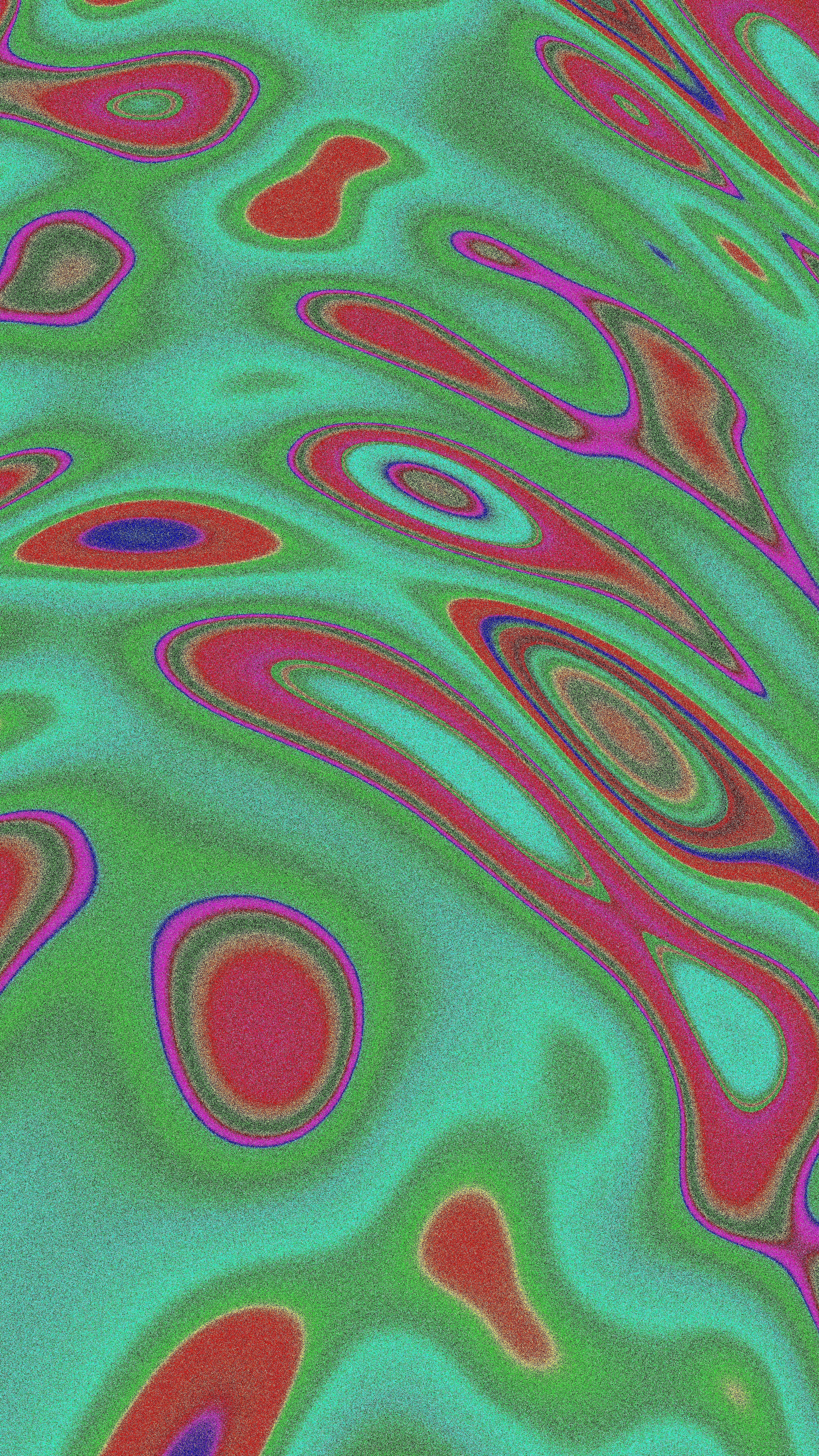 Abstraktes Muster aus farbenfrohen organischen Formen auf türkisfarbenem Hintergrund