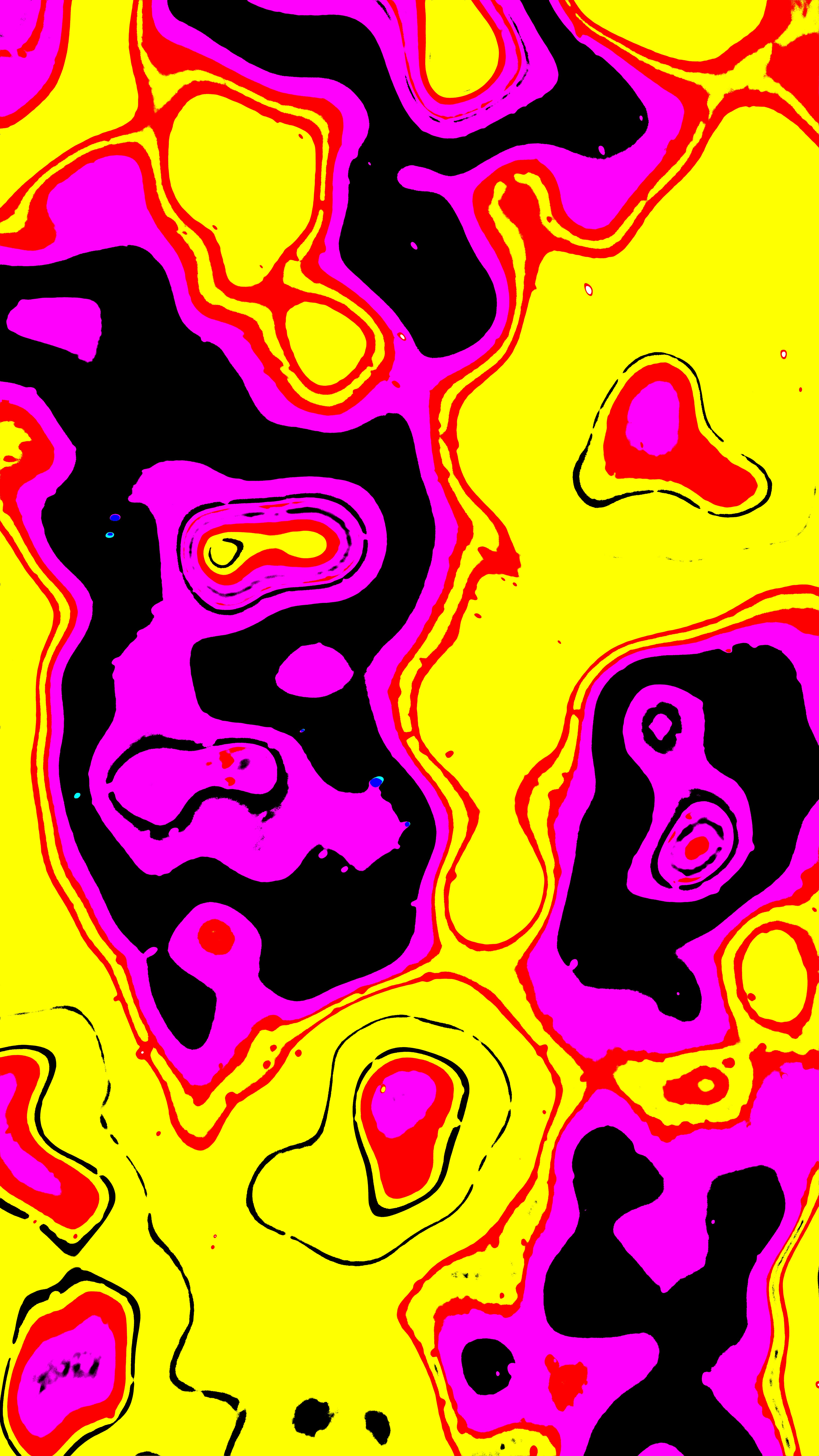 Abstract pattern of yellow, pink, and black shapes