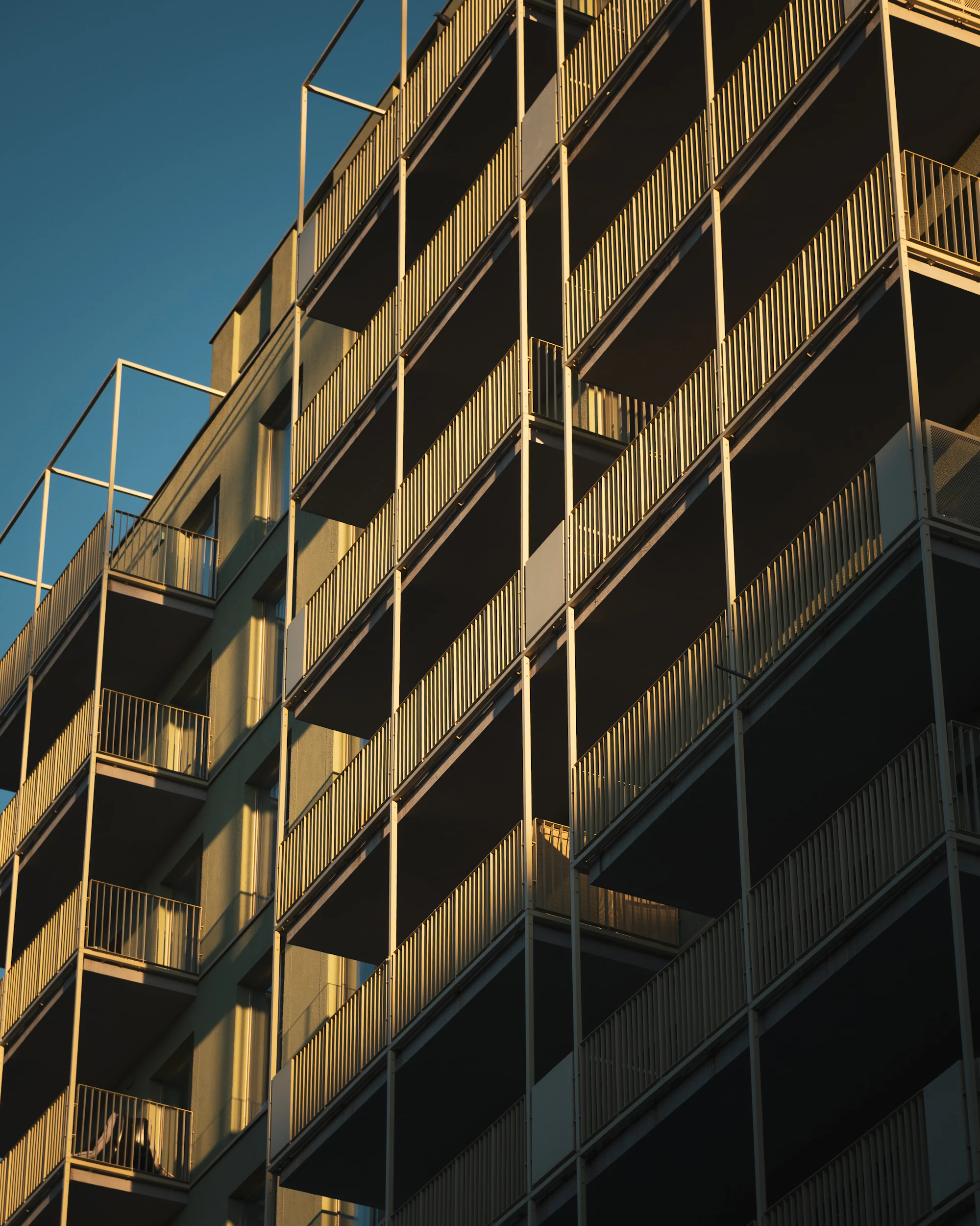 Condominium towers at dusk