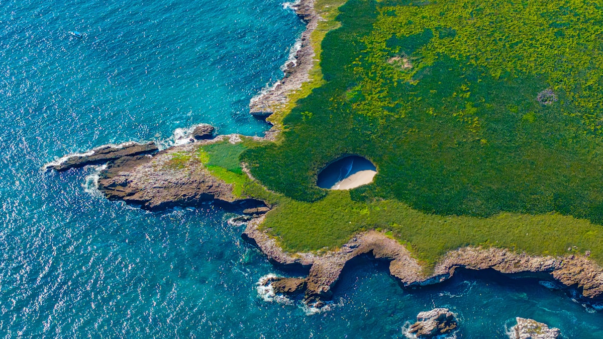 Aerial view of the Hidden Beach at the Marietas Islands