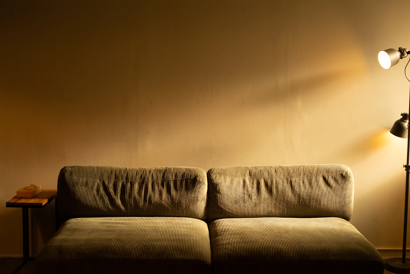 Comfortable sitting area with soft lighting