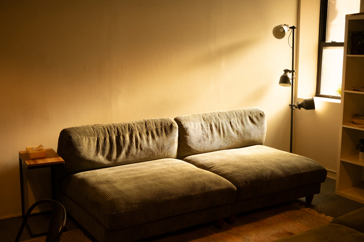 Comfortable living room with warm lighting