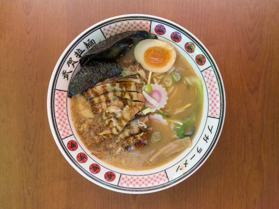 A bowl of tonkotsu ramen with egg and chashu