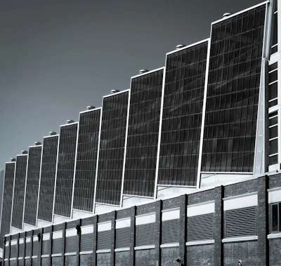 Row of angled windows on a modern building