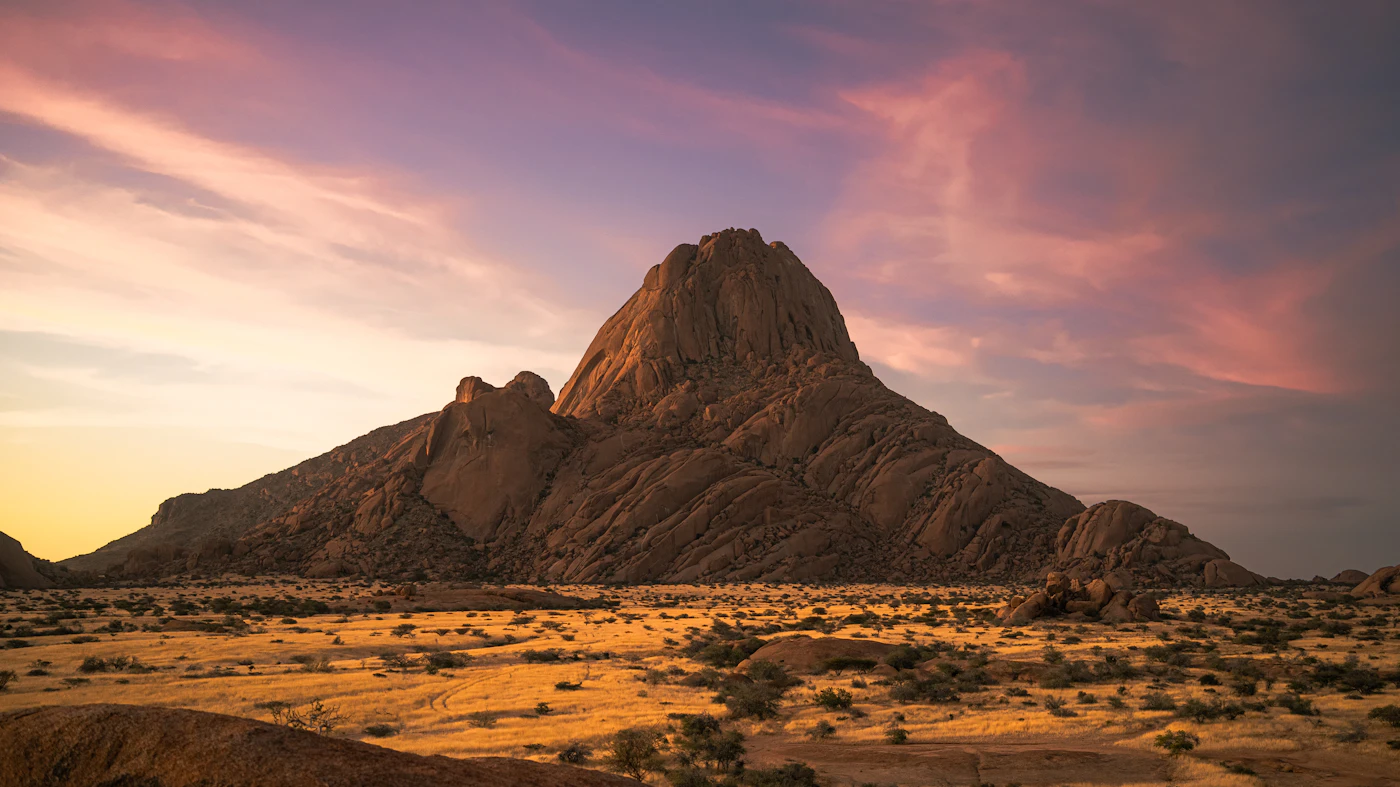 Majestic desert mountain at sunset