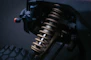 Close-up of a vehicle's shock absorber and suspension