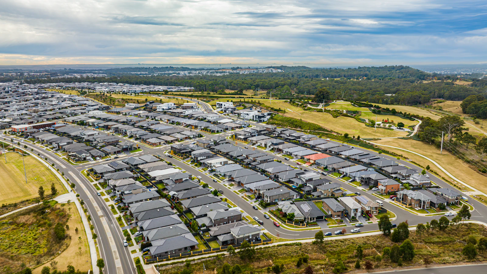 Aerial view of a completed residential estate