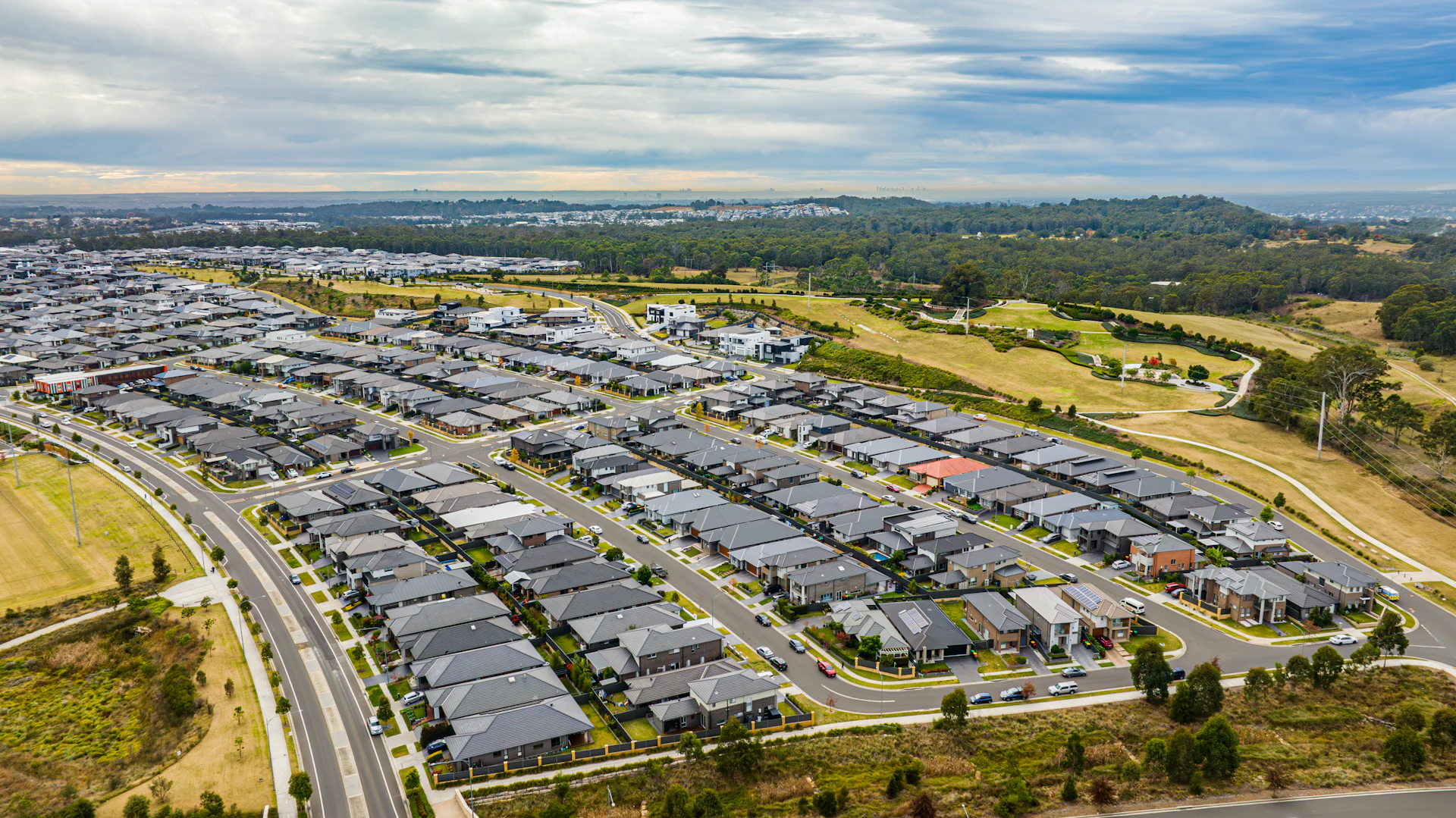 Aerial view of a completed residential estate