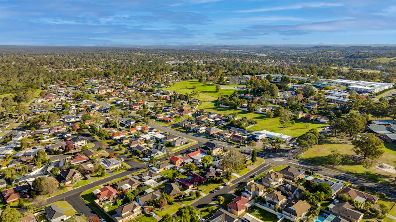 Homes and green parkland in a Sydney neighbourhood