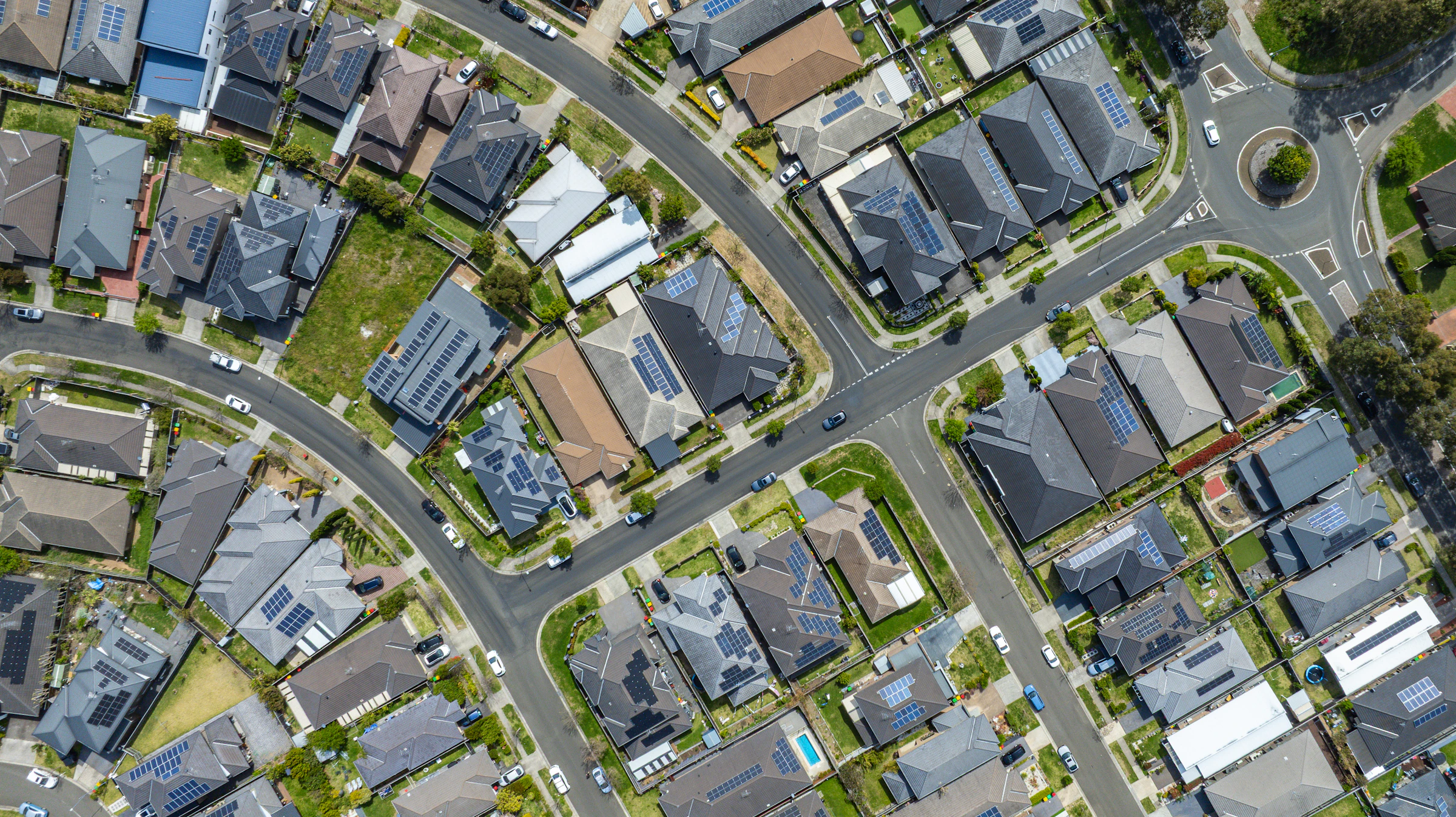 Aerial view of a modern Australian residential neighbourhood